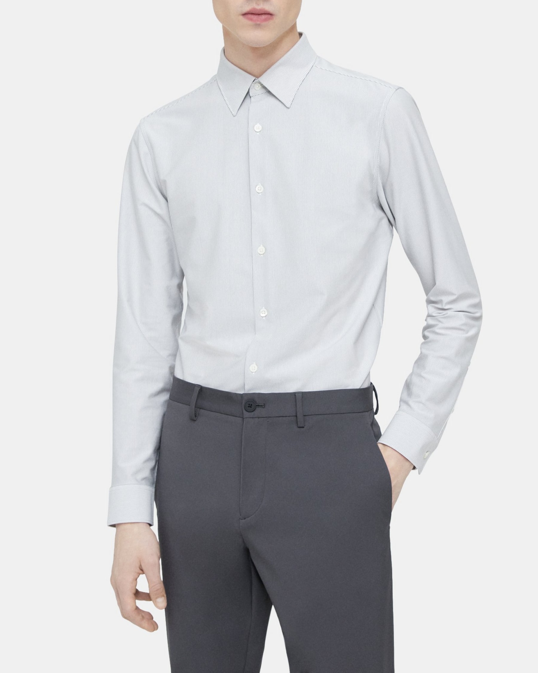 띠어리 Theory Tailored Shirt in Striped Cotton Blend,WHITE/PESTLE