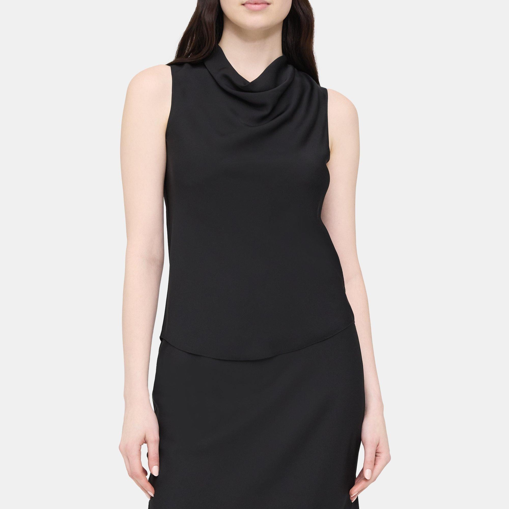 Theory Sleeveless Cowl Top in Silk Georgette