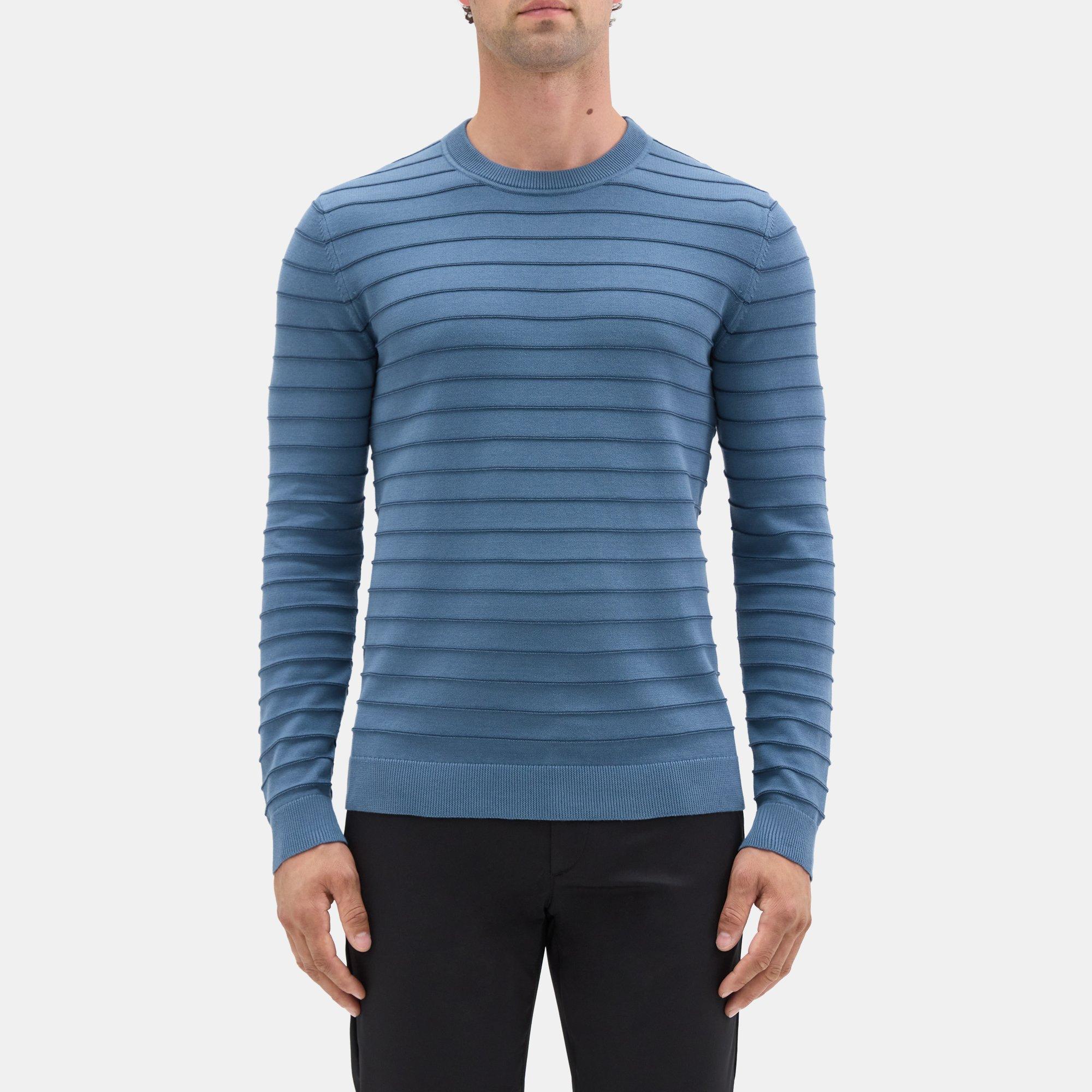 띠어리 Theory Crewneck Sweater in Striped Organic Cotton,BERING/STRATUS NAVY