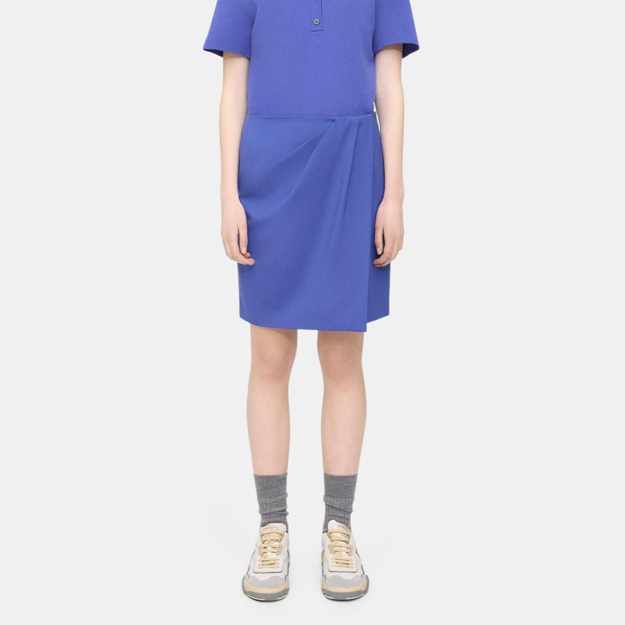 Blue Wool Gabardine Wrap Skirt | Theory Project