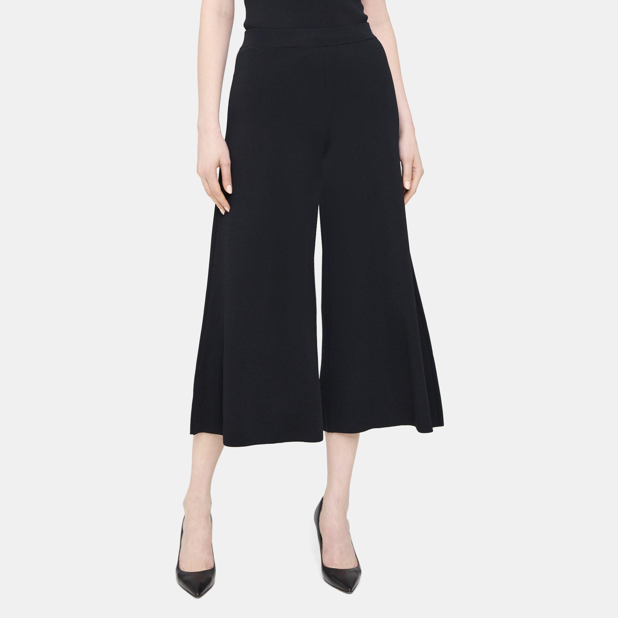 Compact Stretch Knit Cropped Wide-Leg Pant | Theory Outlet