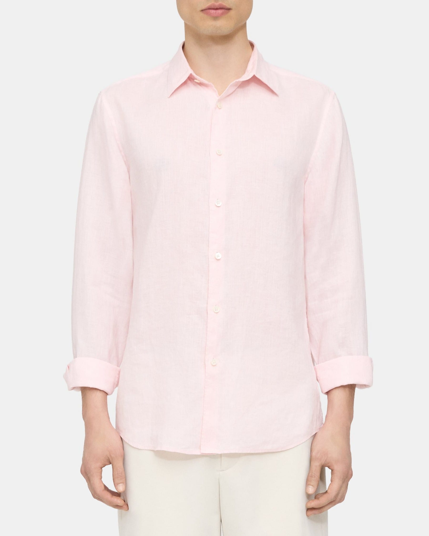 띠어리 Theory Standard-Fit Shirt in Relaxed Linen,CRADLE PINK