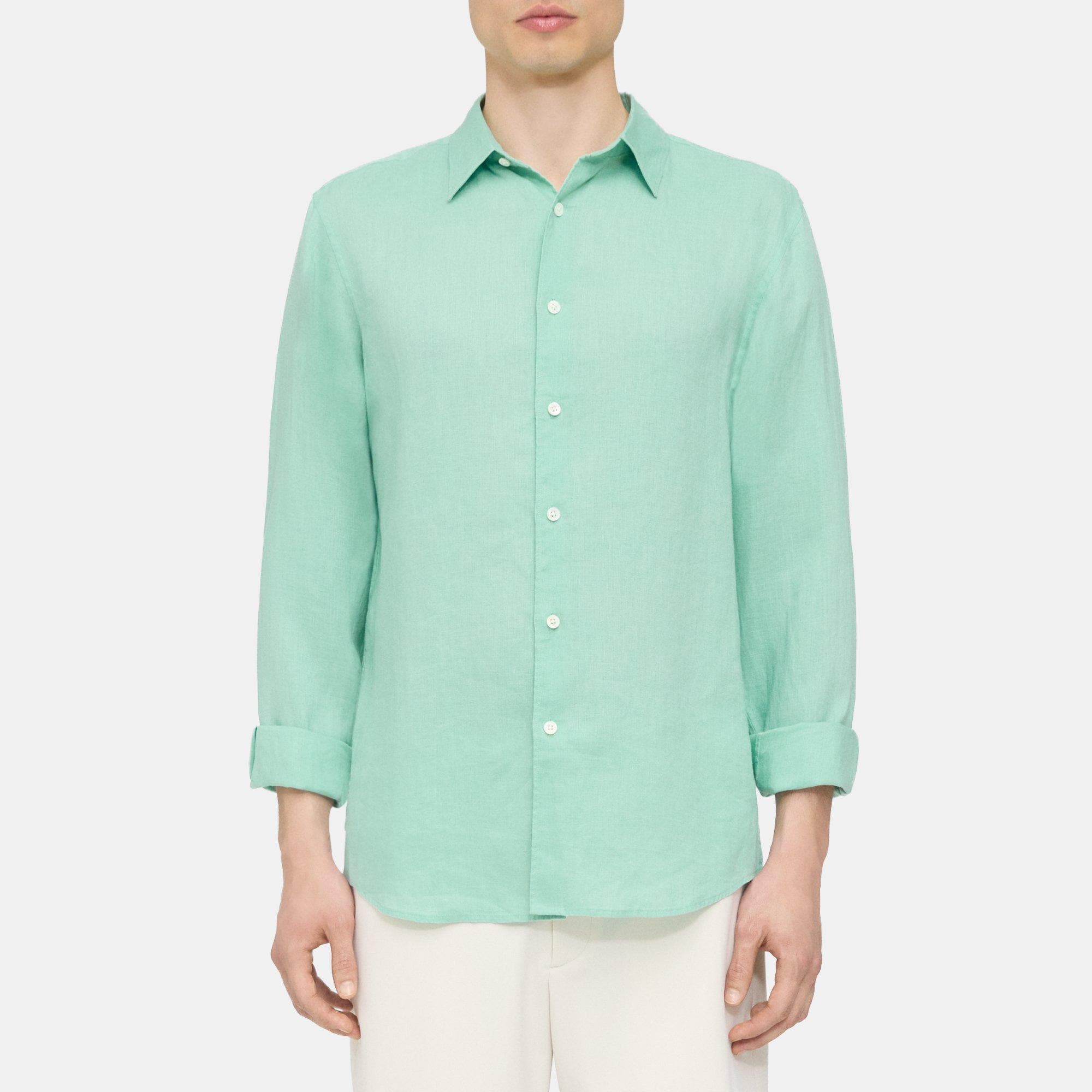 띠어리 Theory Standard-Fit Shirt in Relaxed Linen,CELADON