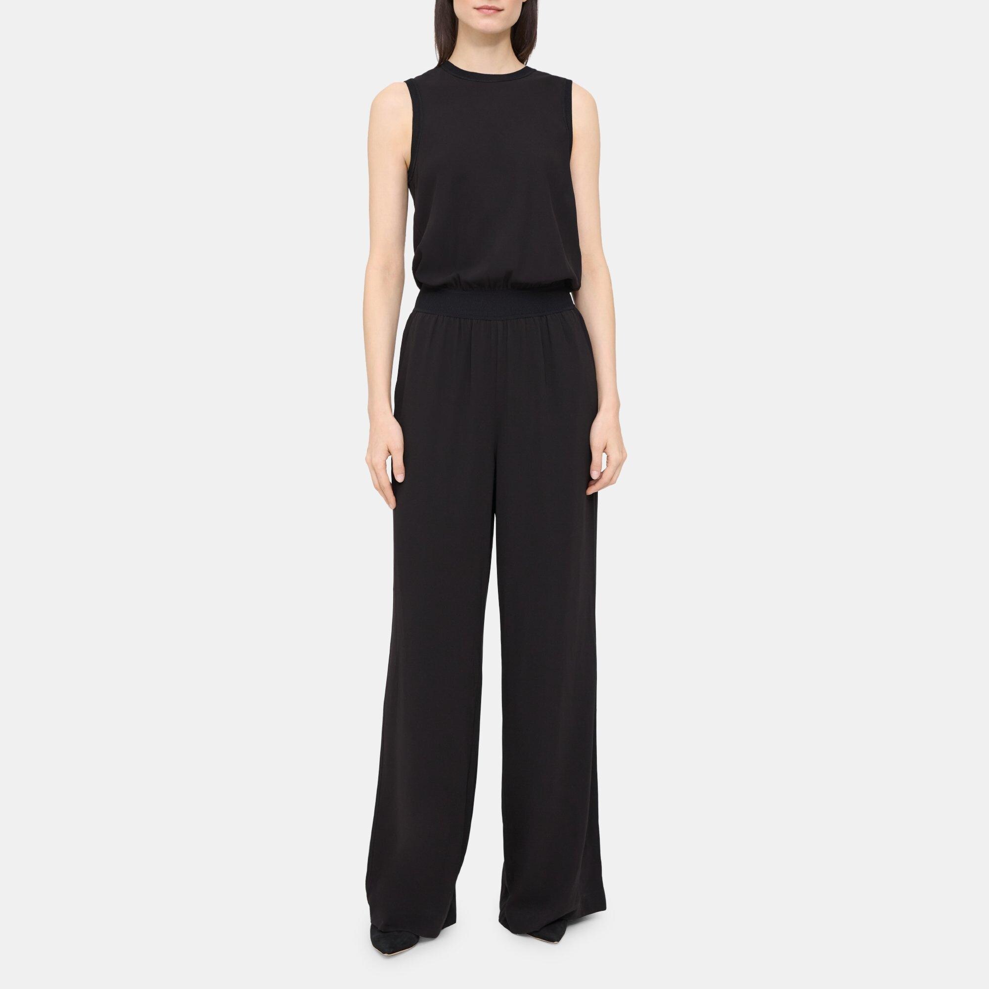 Compact Stretch Sleeveless Wide-Leg Jumpsuit | Theory Outlet