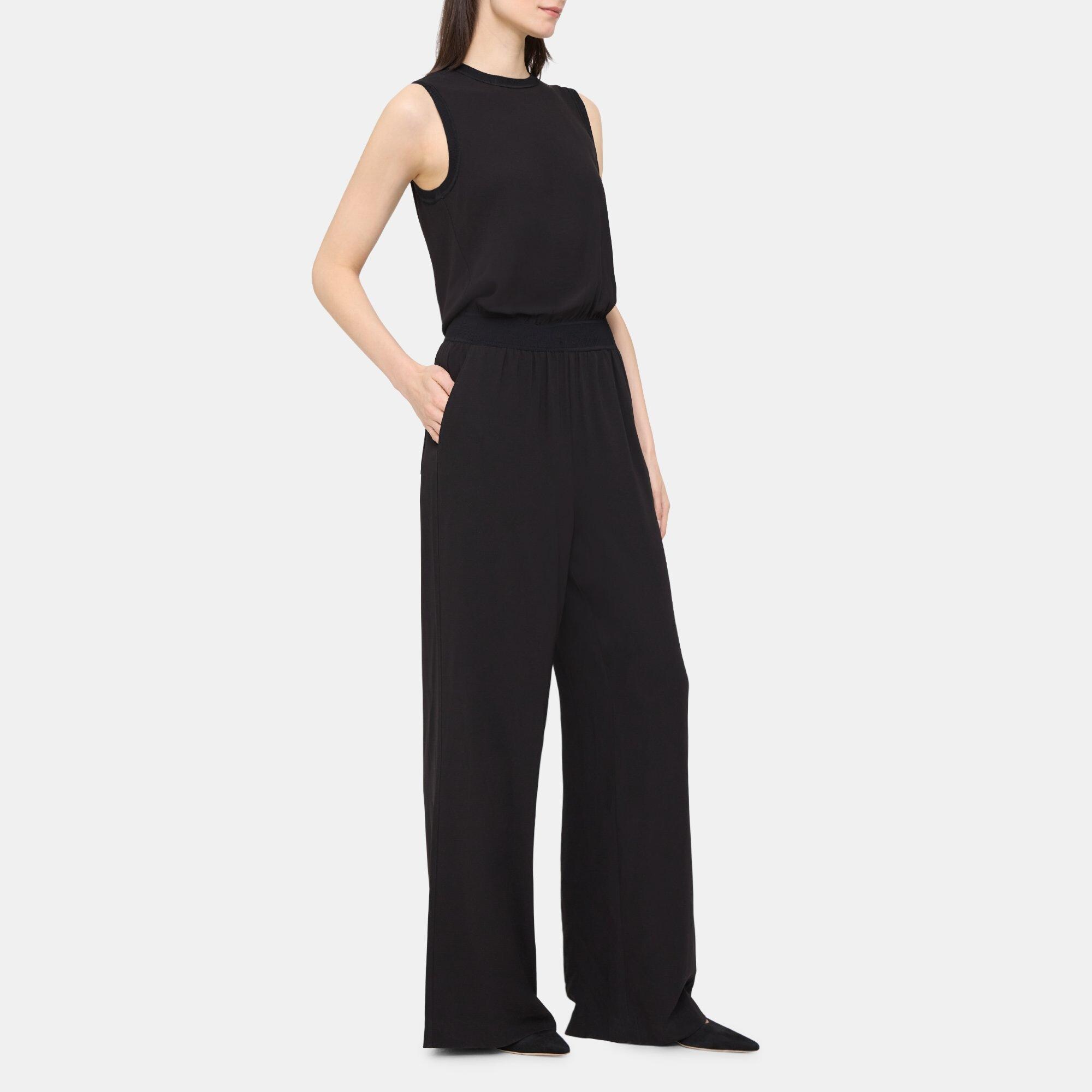 Make Memories Black Plunge Sleeveless Wide-Leg Jumpsuit