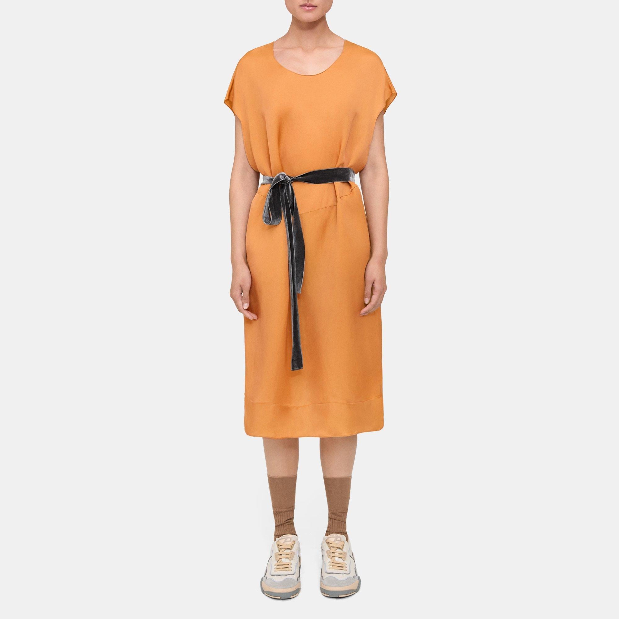 띠어리 Theory Belted Dress in Silk-Cupro,SOFT AMBER