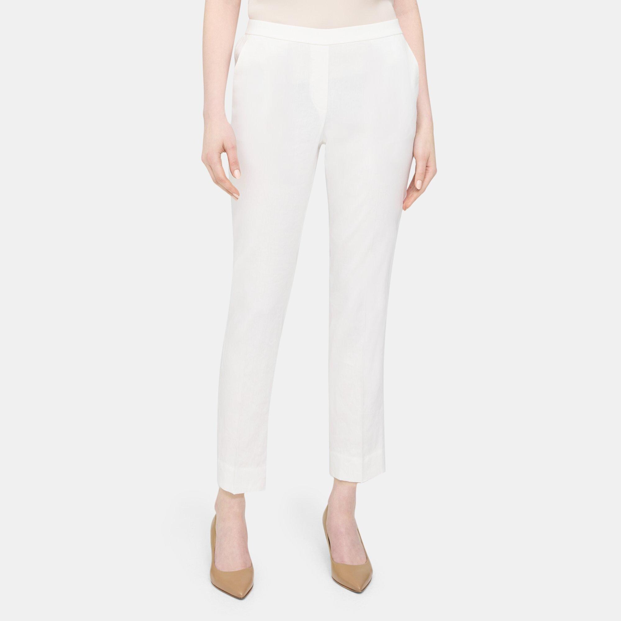 Theory Slim Cropped Pull-On Pant in Linen-Blend