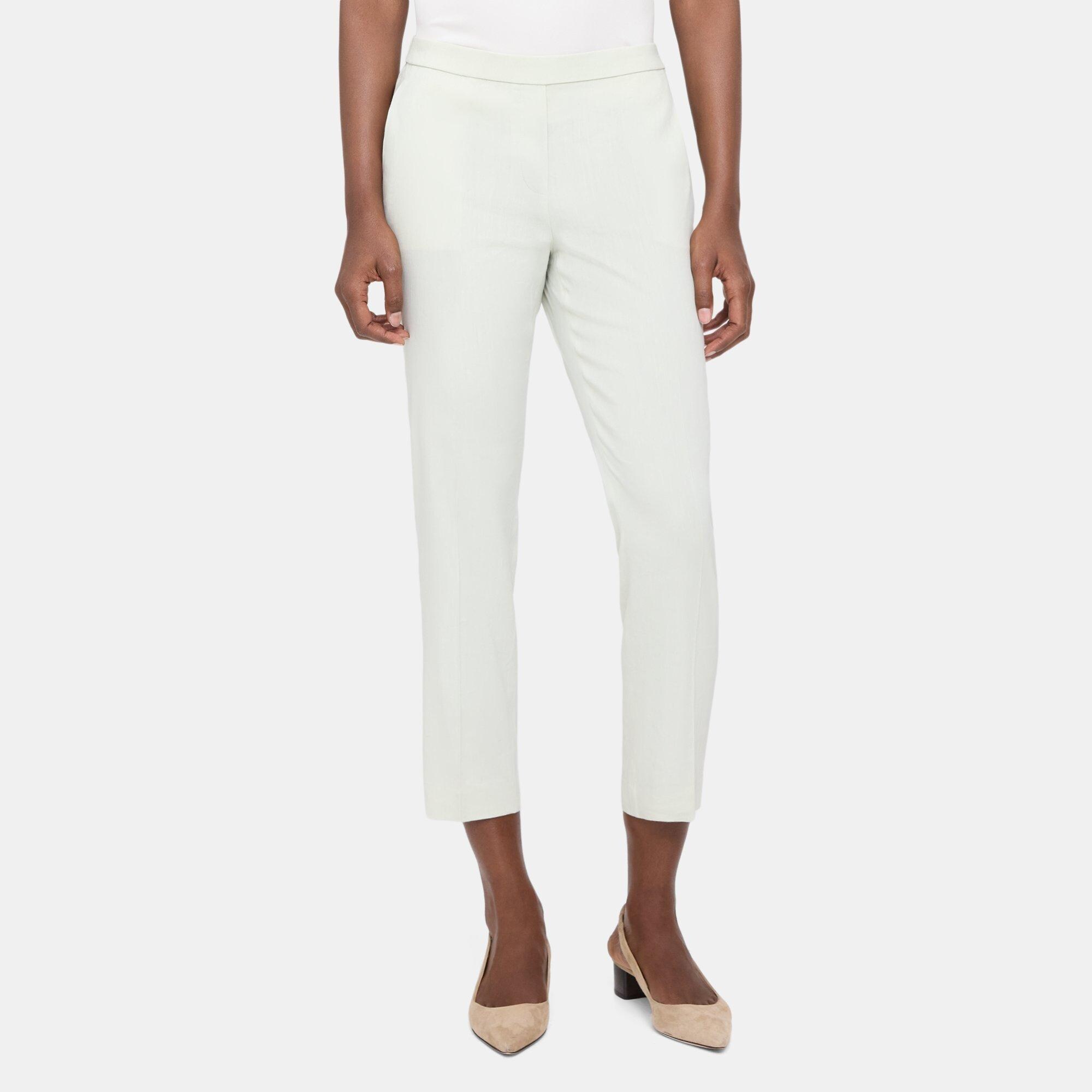 띠어리 Theory Slim Cropped Pull-On Pant in Linen-Blend,ALOE