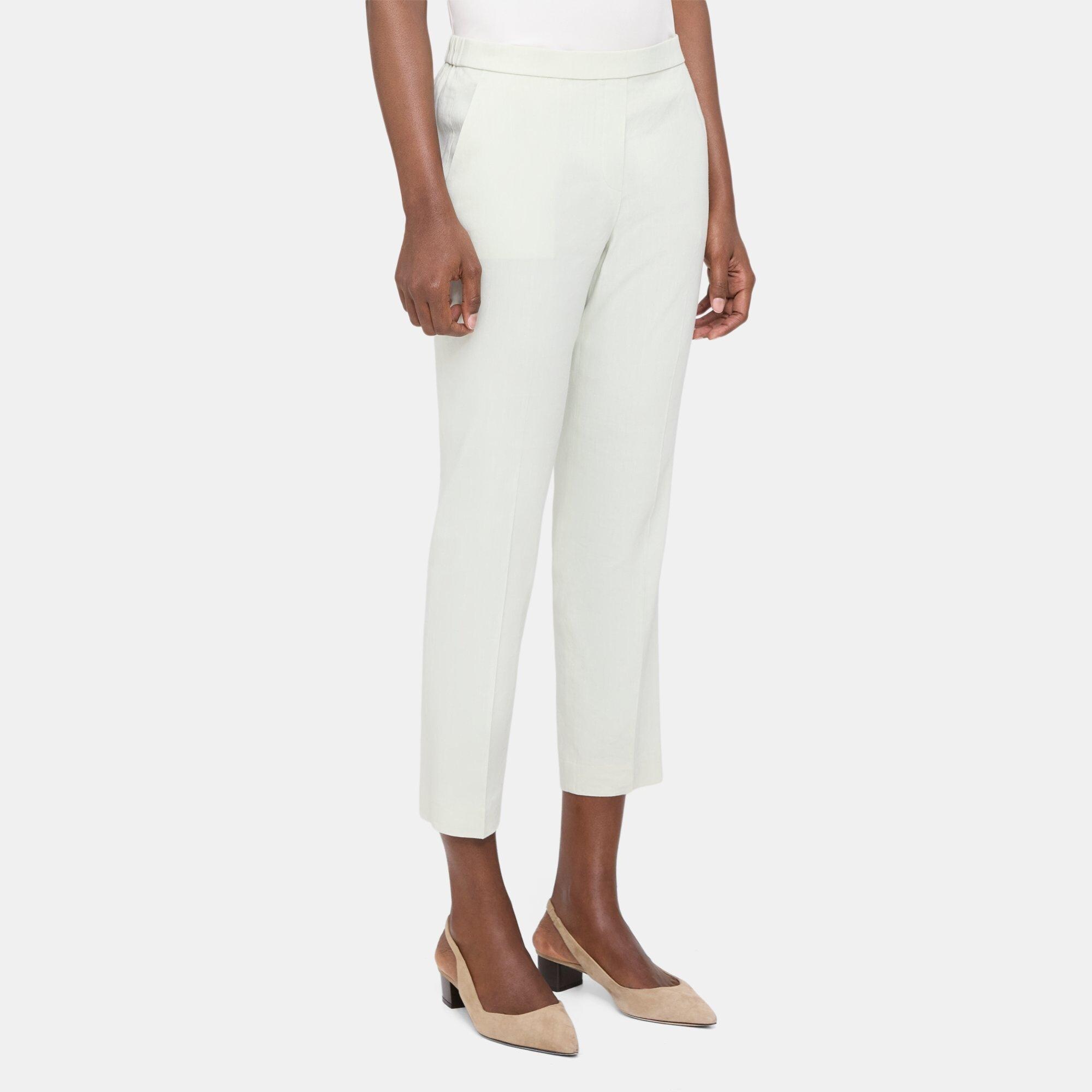 Linen-Blend Slim Cropped Pull-On Pant