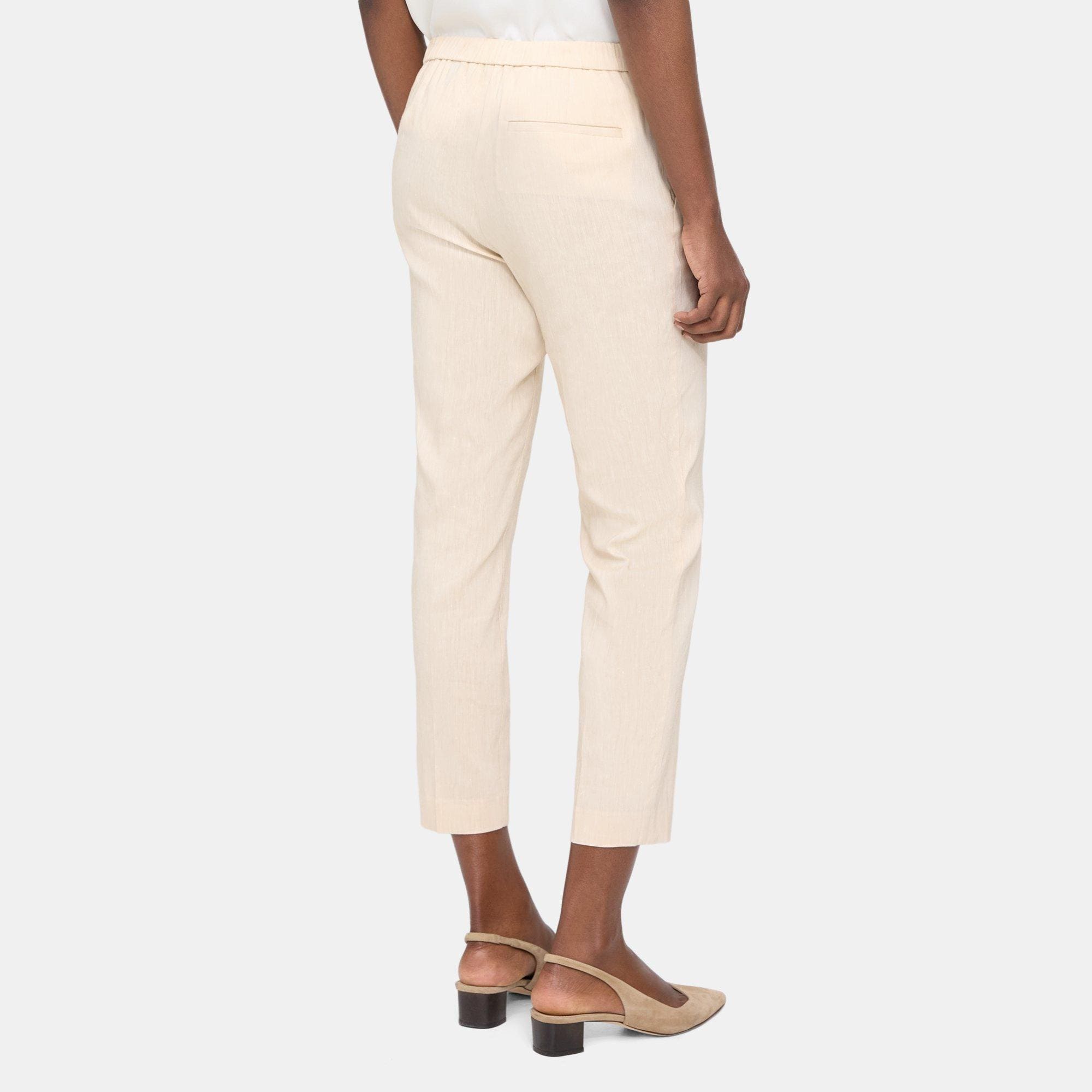 Linen Blend Mélange Slim Cropped Pull-On Pant | Theory Outlet
