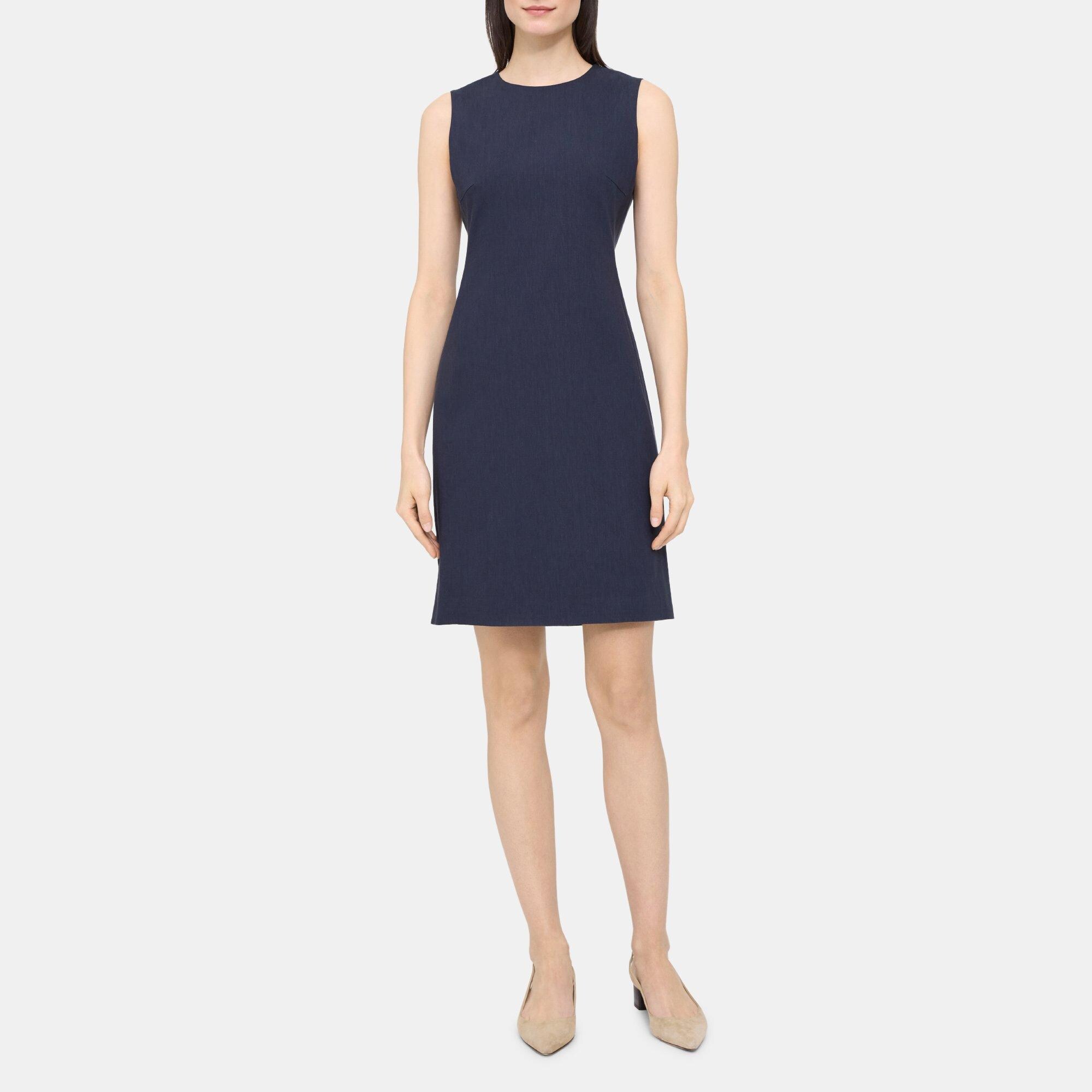 Linen-Blend Sleeveless Fitted Dress | Theory Outlet