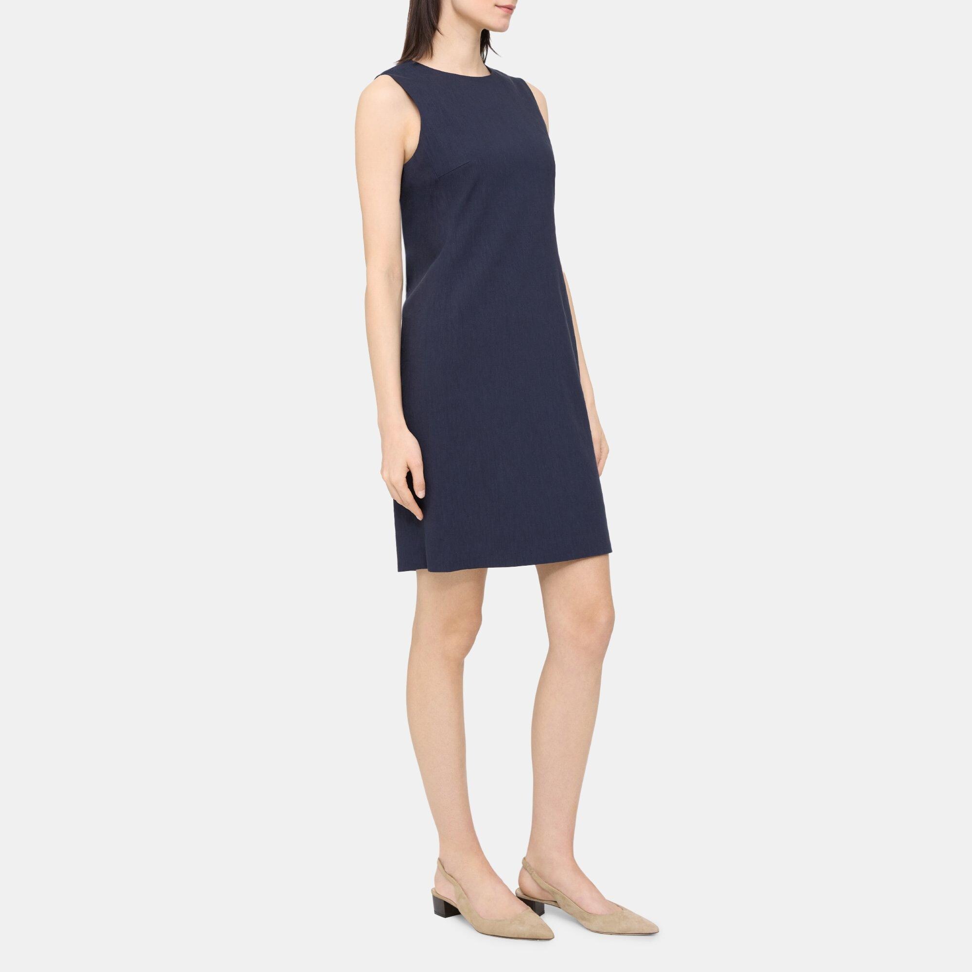 Linen-Blend Sleeveless Fitted Dress | Theory Outlet