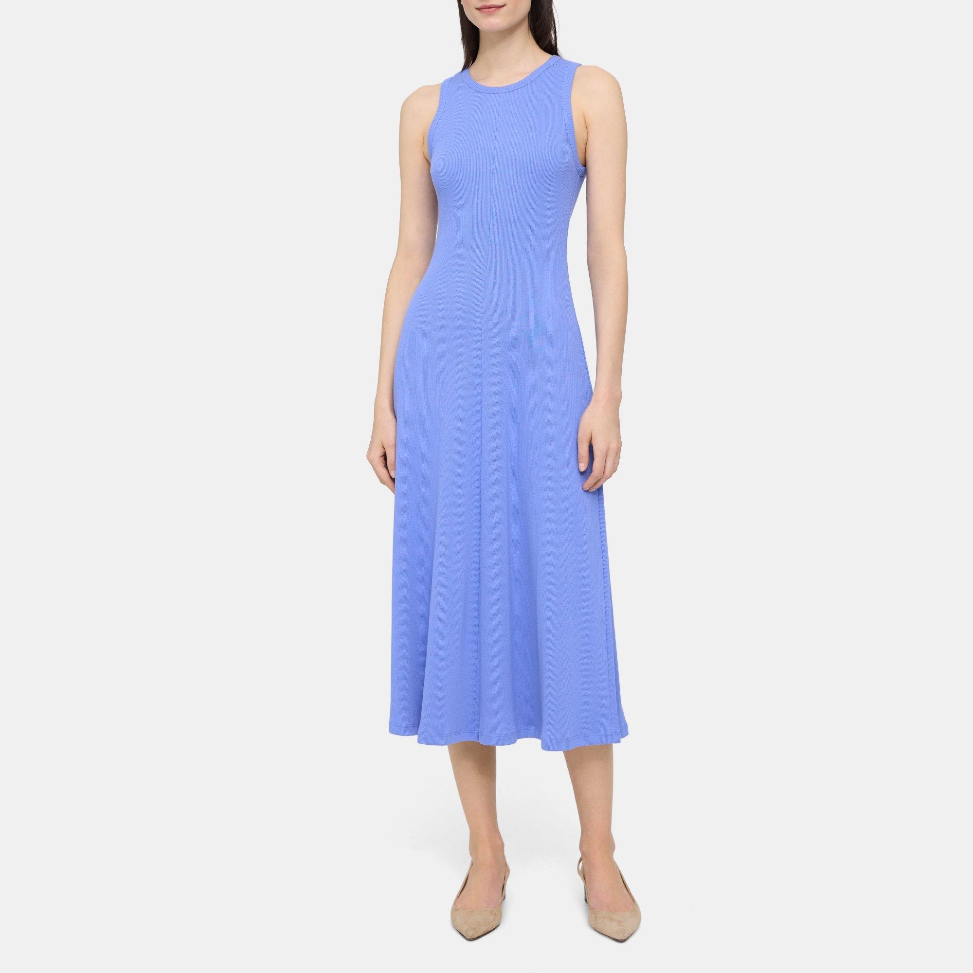 Theory Racerback Midi Dress in Ribbed Modal Cotton
