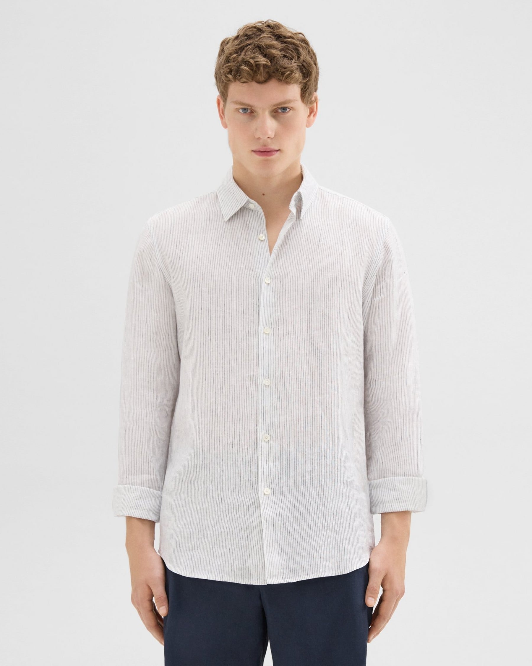 띠어리 Theory Irving Shirt in Relaxed Linen,WHITE/BALTIC
