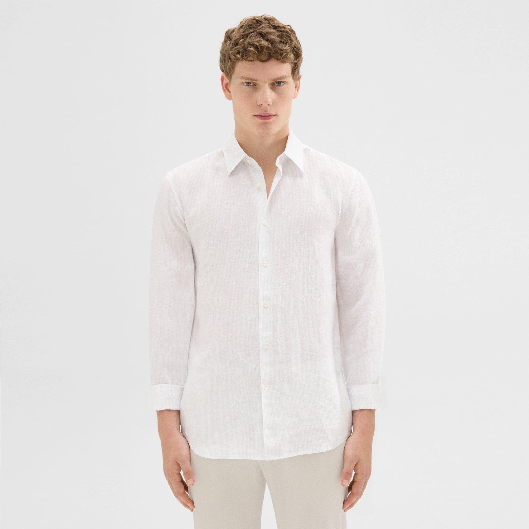띠어리 Theory Irving Shirt in Relaxed Linen,WHITE/OLYMPIC