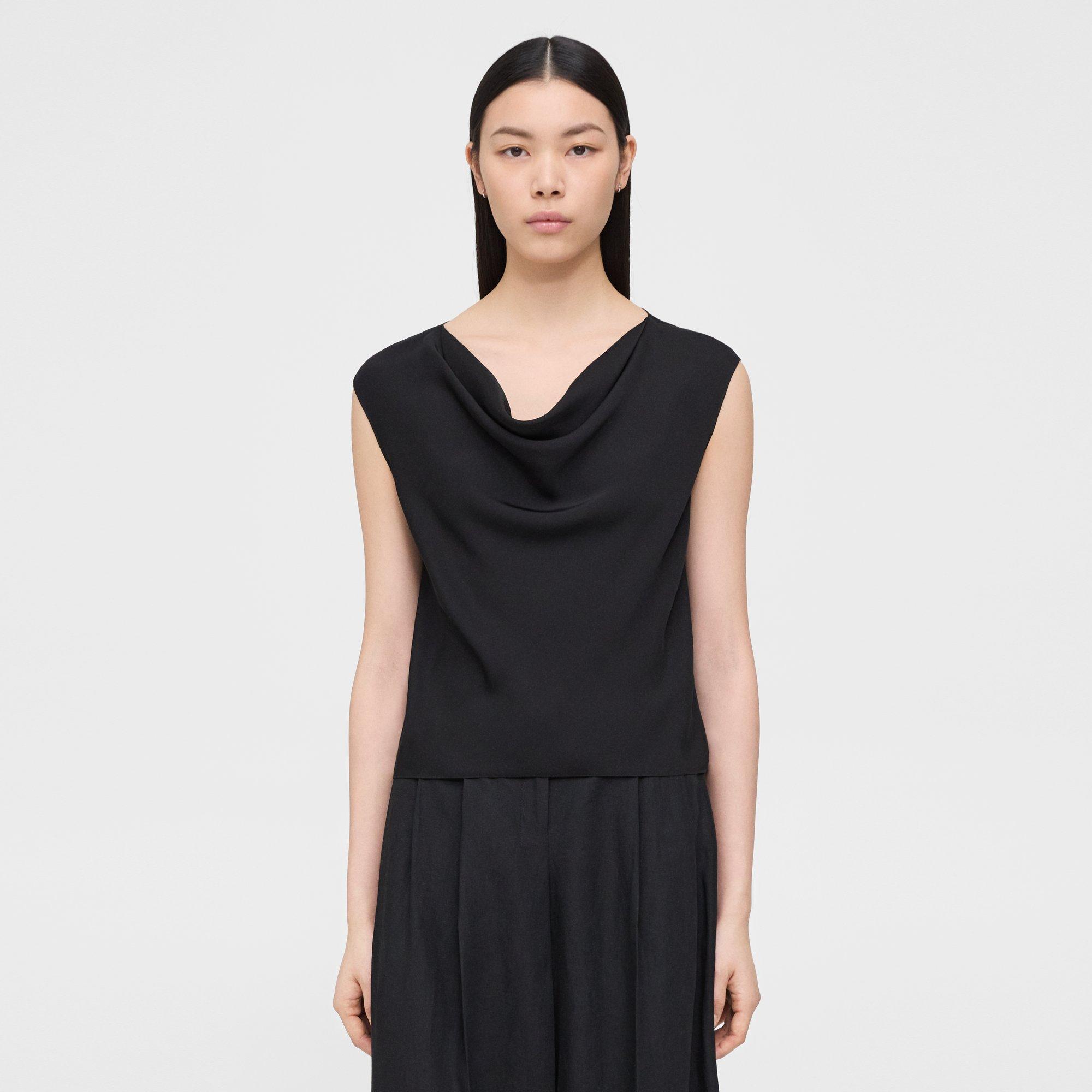 띠어리 Theory Cowl Neck Top in Silk Georgette,BLACK