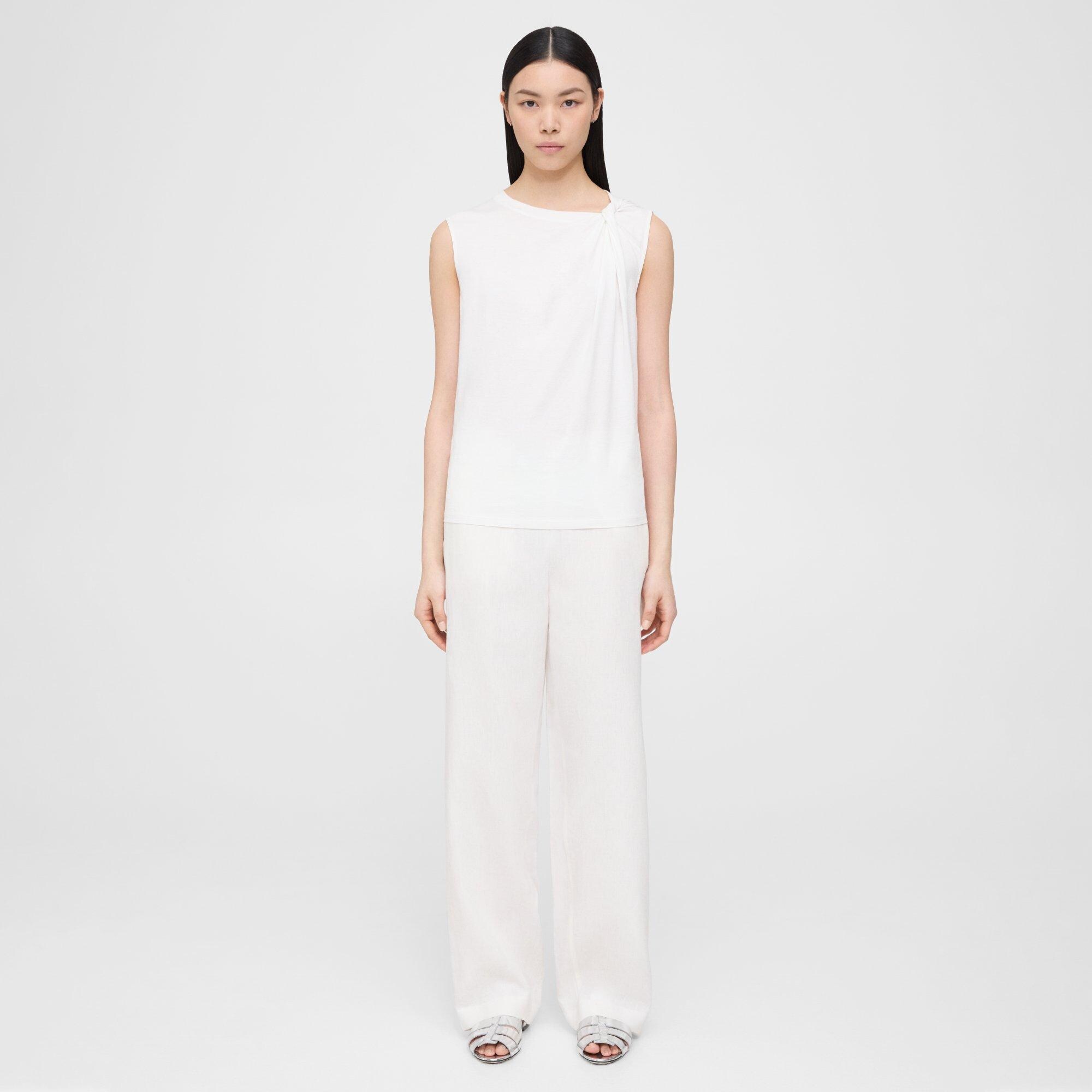 띠어리 Theory Straight Pull-On Pant in Galena Linen,WHITE