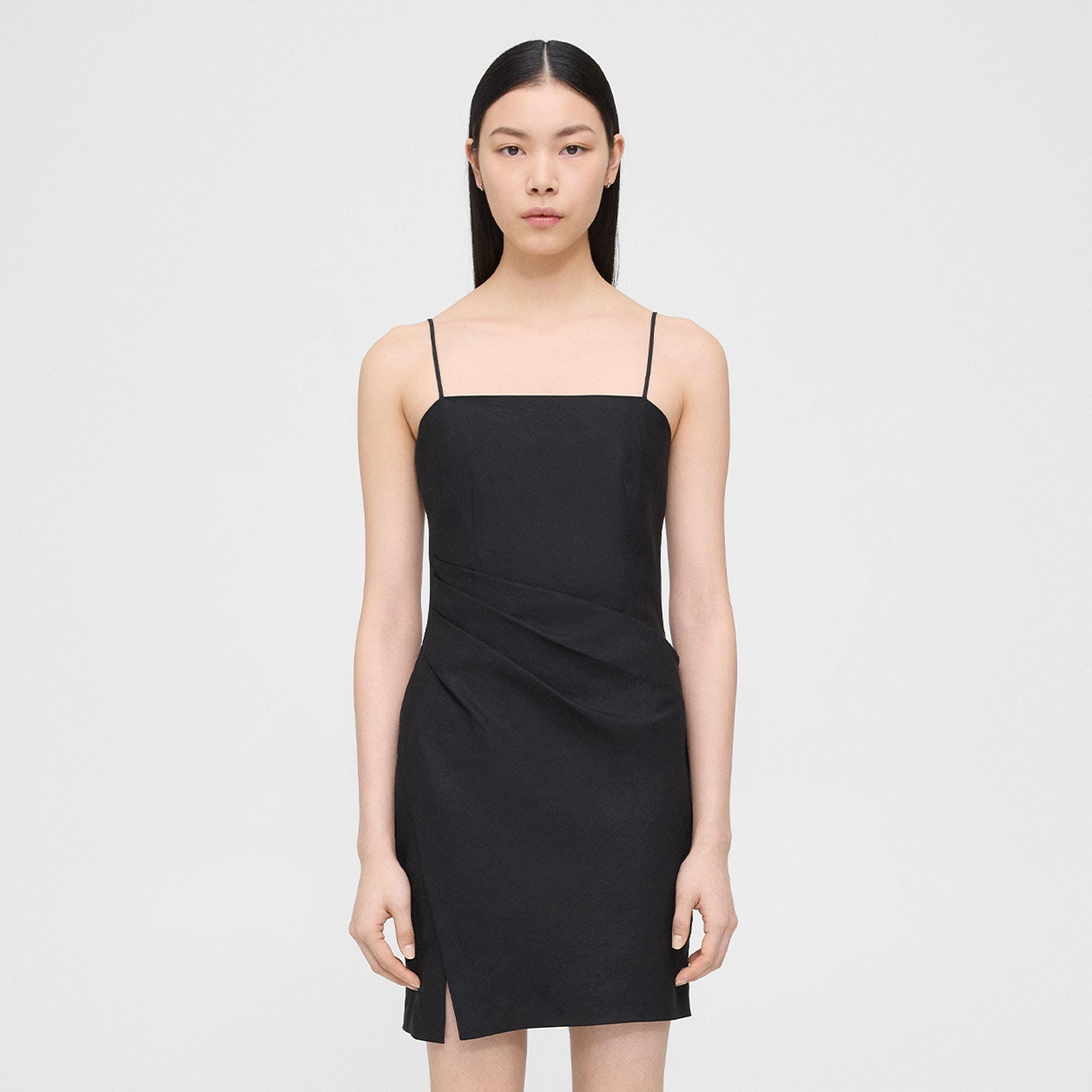 띠어리 Theory Pleated Mini Dress in Linen,BLACK