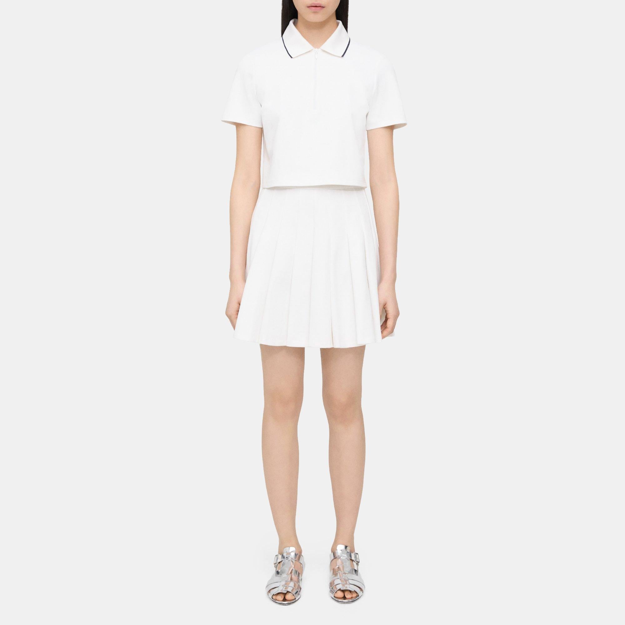띠어리 Theory Pleated Mini Skirt in Cotton-Blend Pique,WHITE