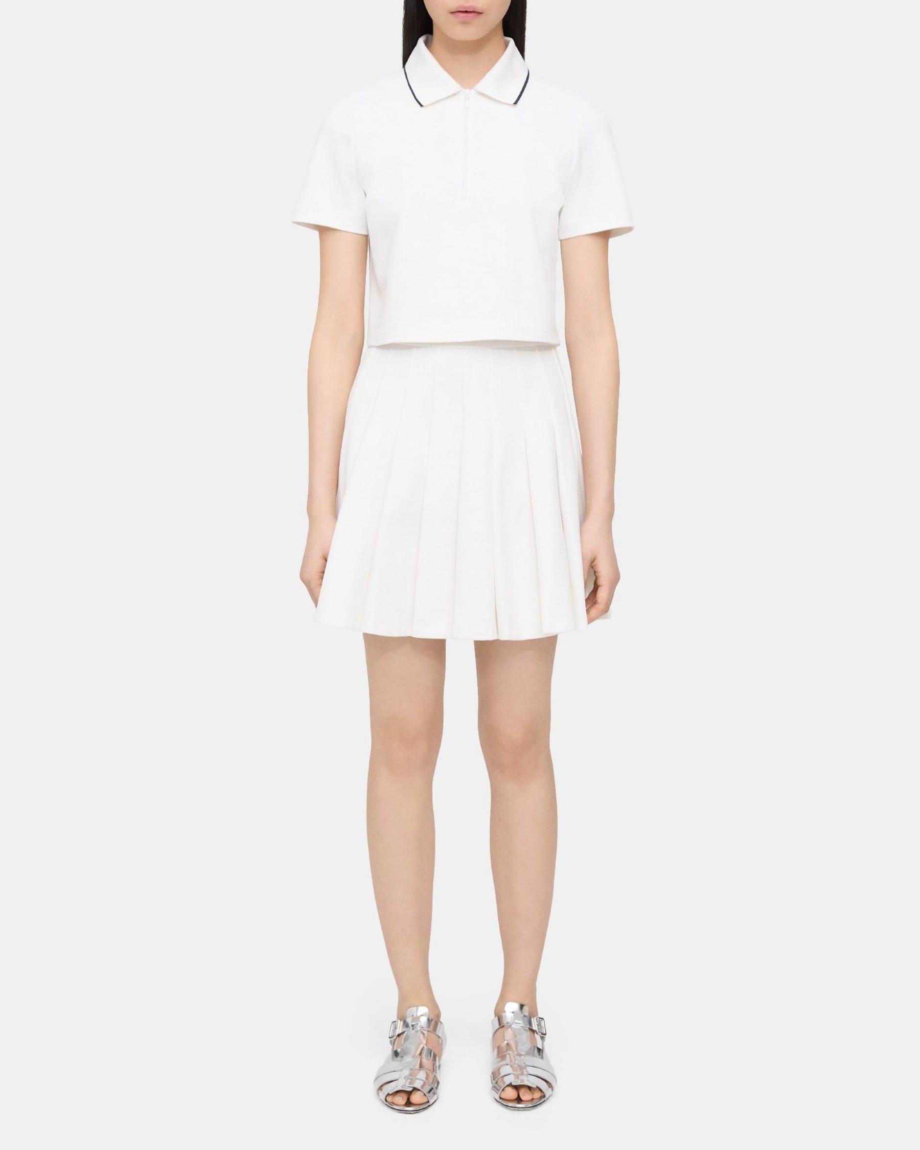띠어리 Theory Pleated Mini Skirt in Cotton-Blend Pique,WHITE