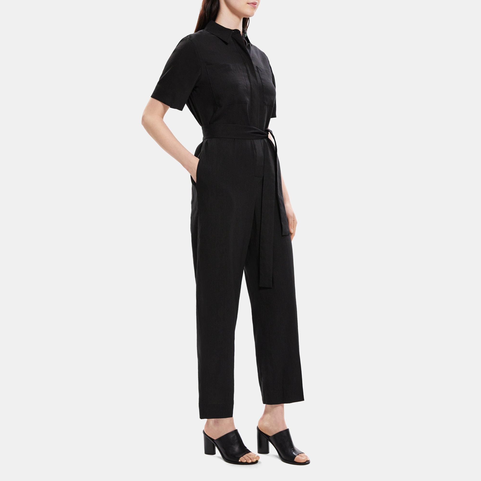 Linen-Blend Utility Jumpsuit | Theory Outlet