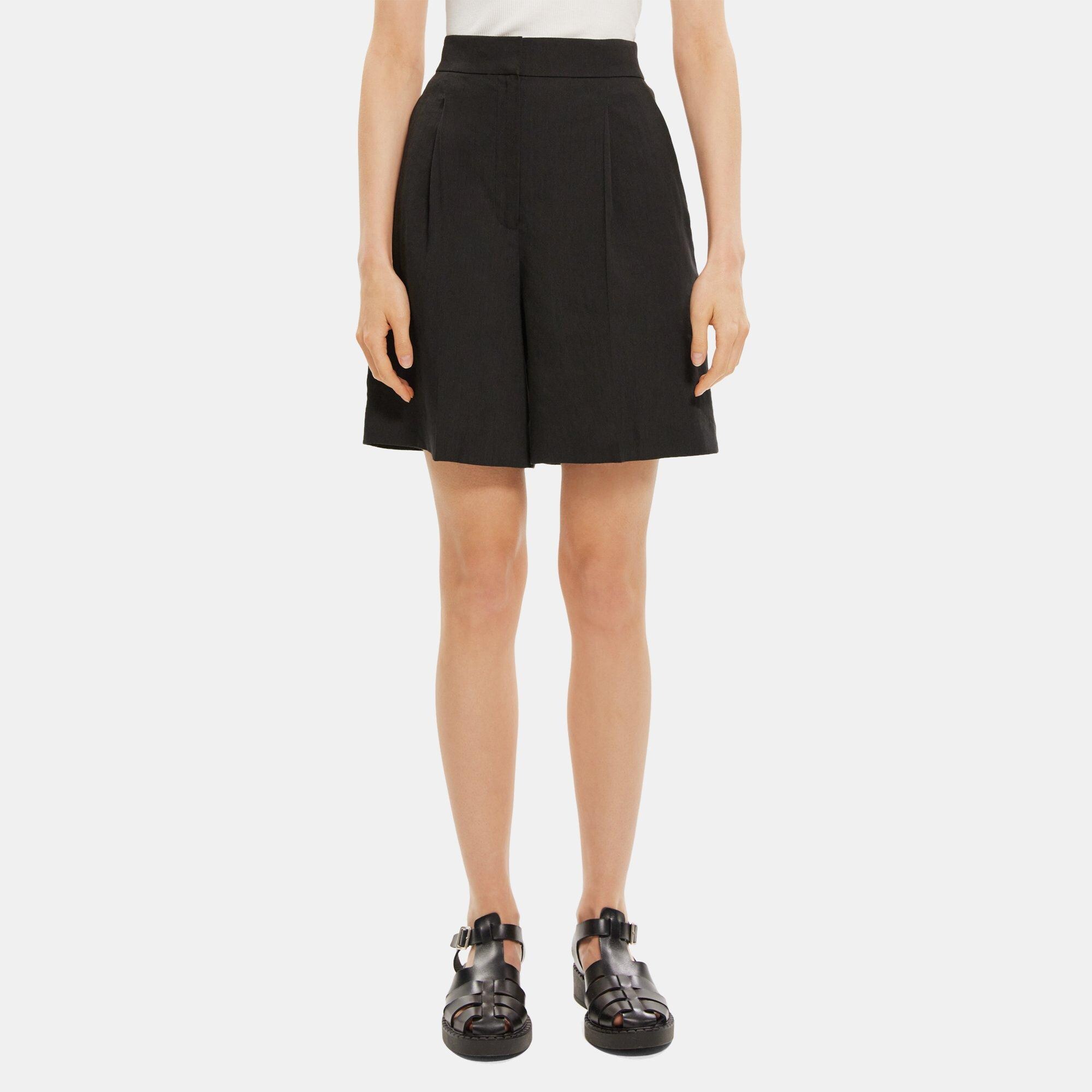 Theory Pleated Short in Linen-Blend