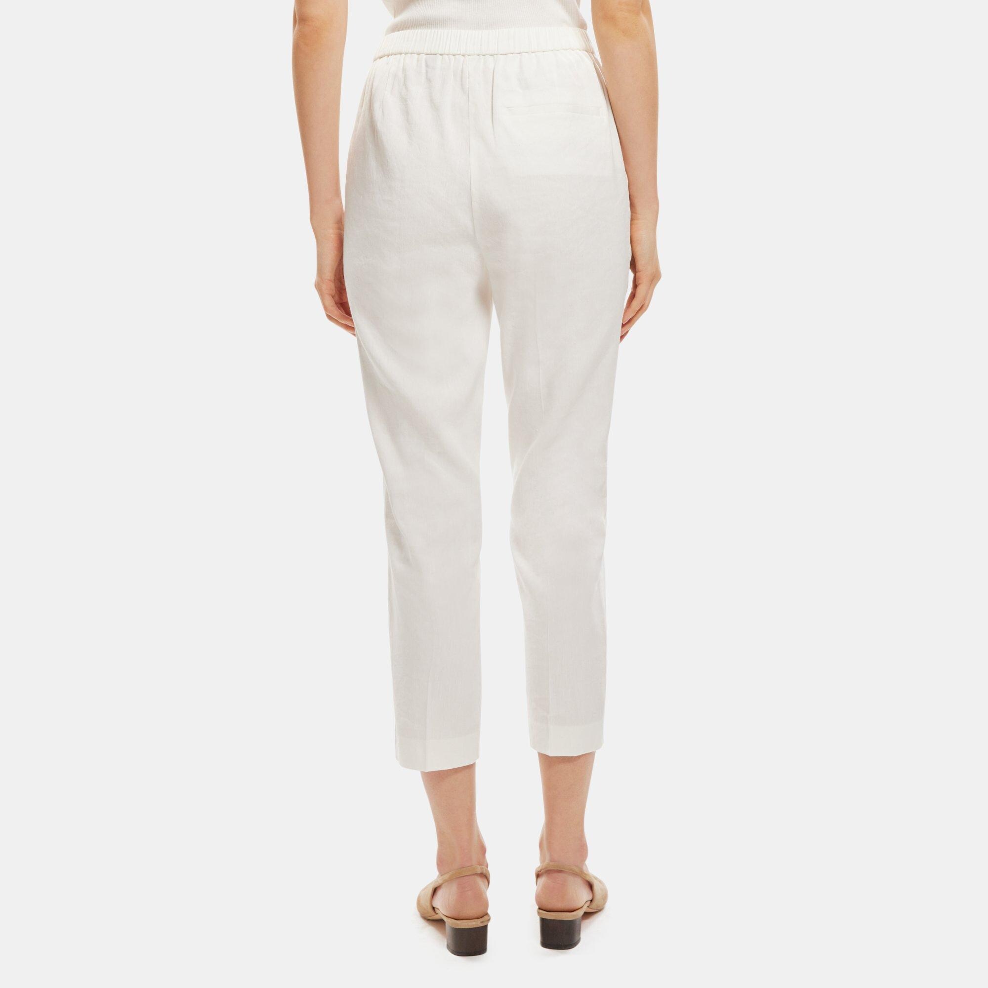 Theory Women's Linen Blend High Rise Pull On Capri Pants White Size 6 -  Shop Linda's Stuff