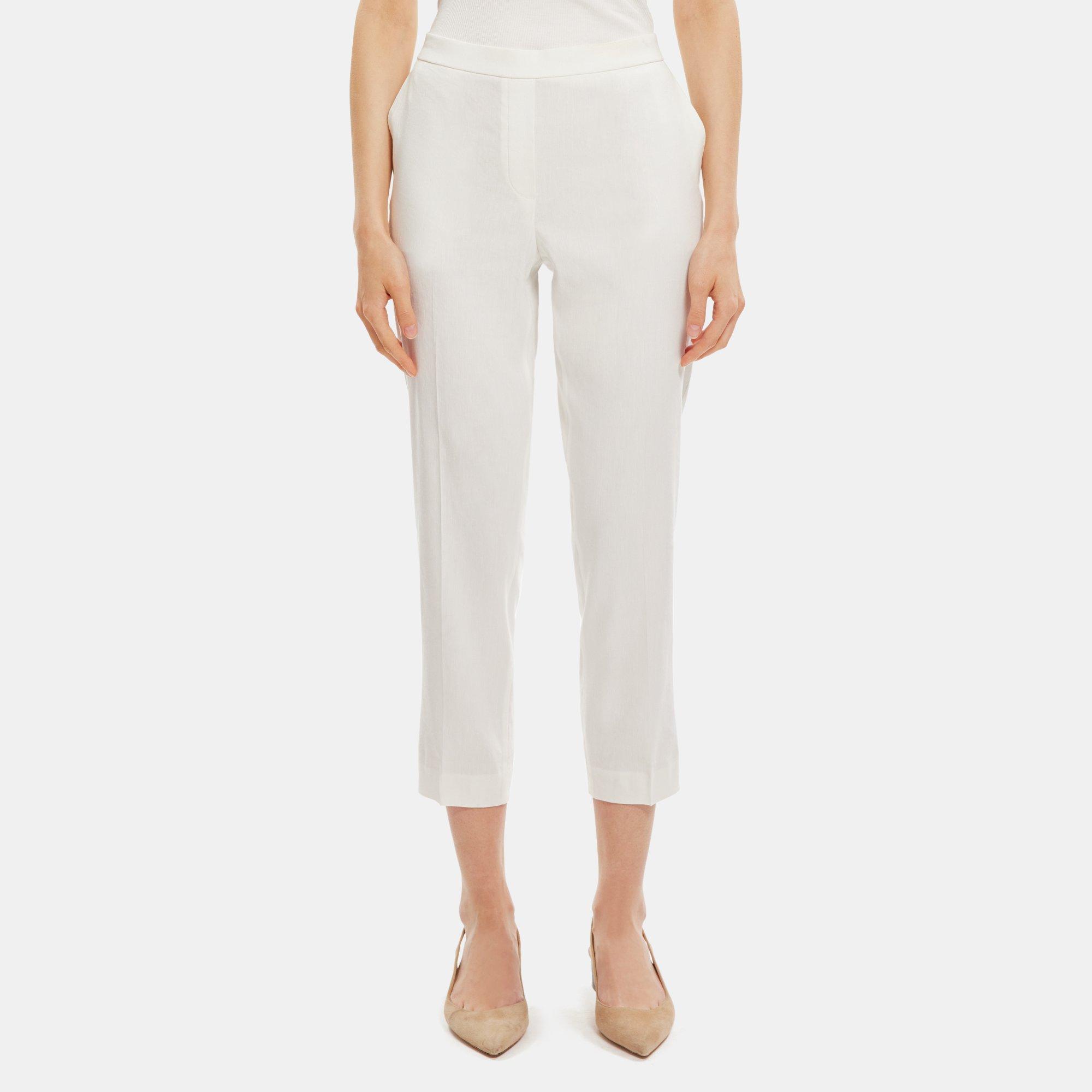 띠어리 Theory Slim Cropped Pull-On Pant in Linen-Blend,OPTIC WHITE