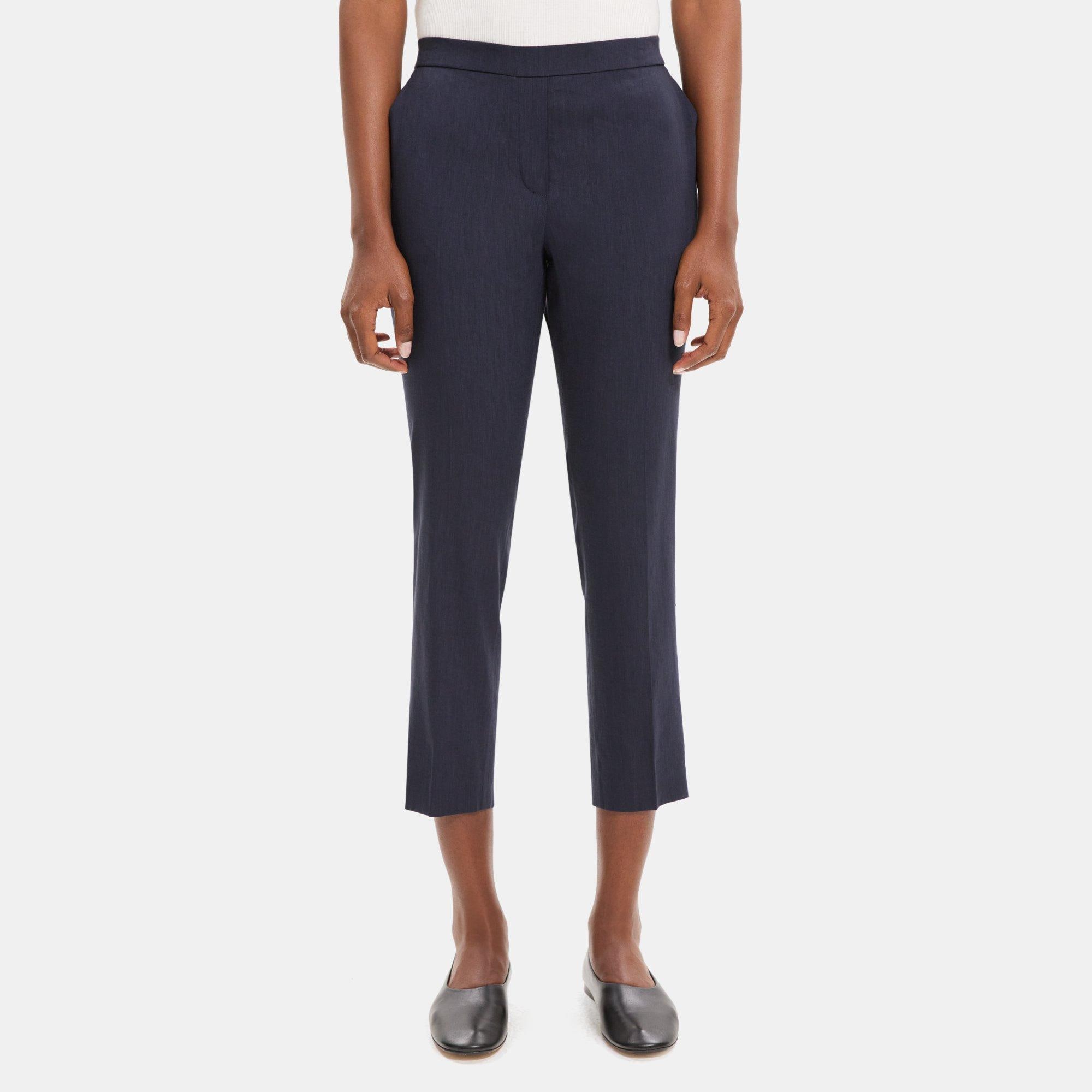 Linen-Blend Slim Cropped Pull-On Pant | Theory Outlet
