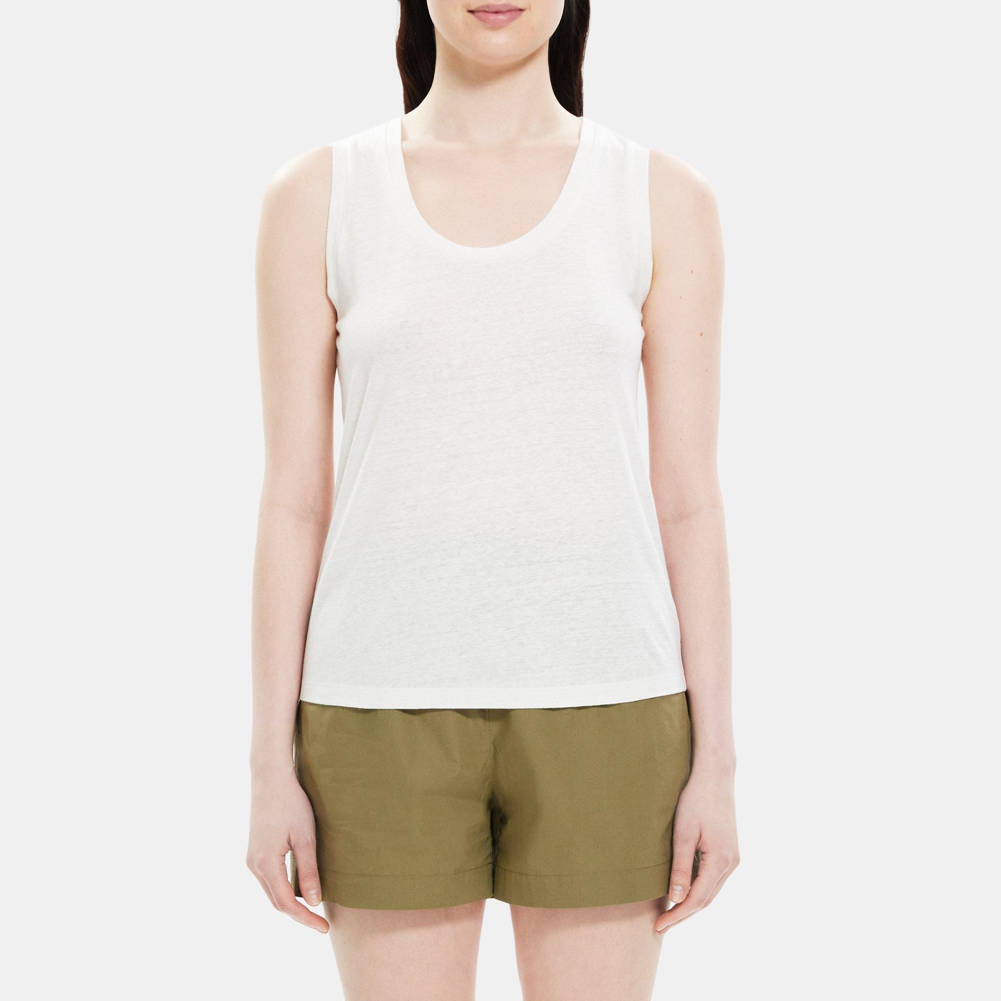 띠어리 Theory Easy Tank in Linen-Blend,WHITE