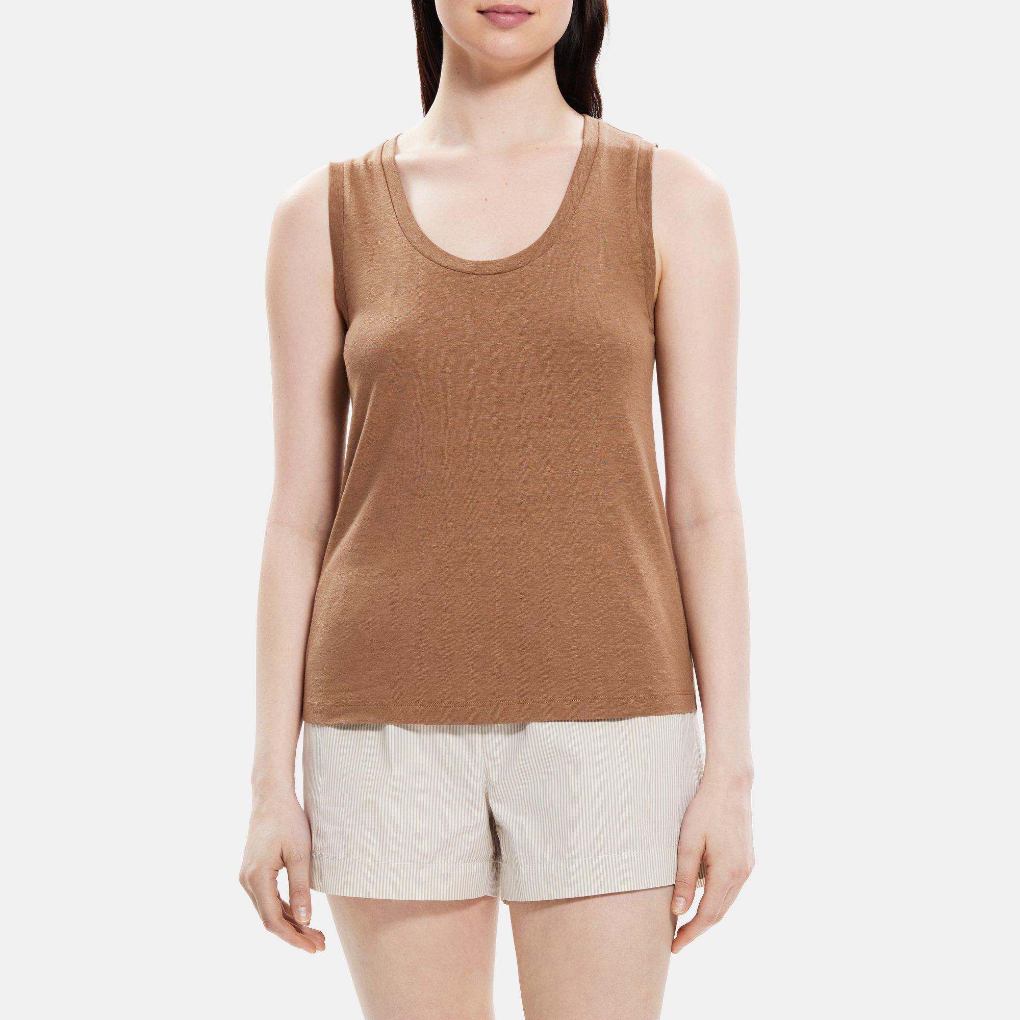 띠어리 Theory Easy Tank in Linen-Blend,COCOA CREME