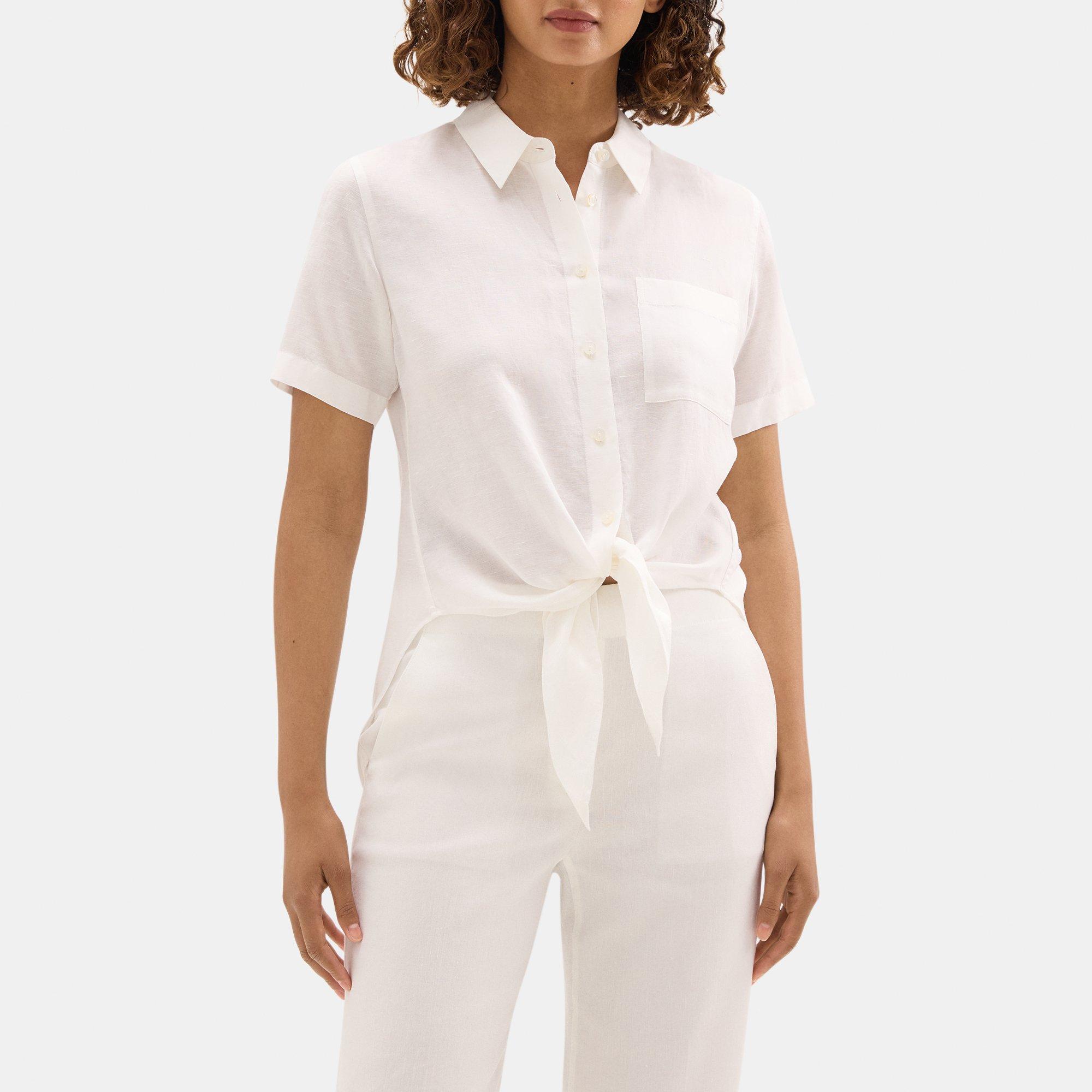 Theory Tie-Front Shirt in Linen-Tencel