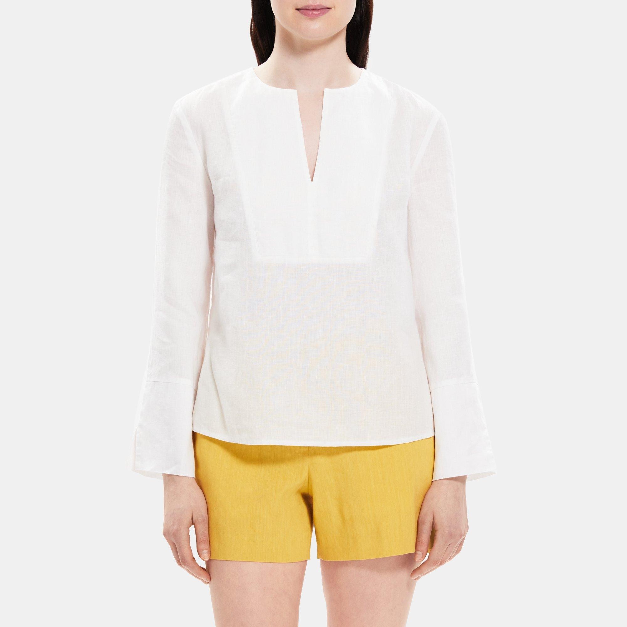 띠어리 Theory Popover Shirt in Linen,WHITE