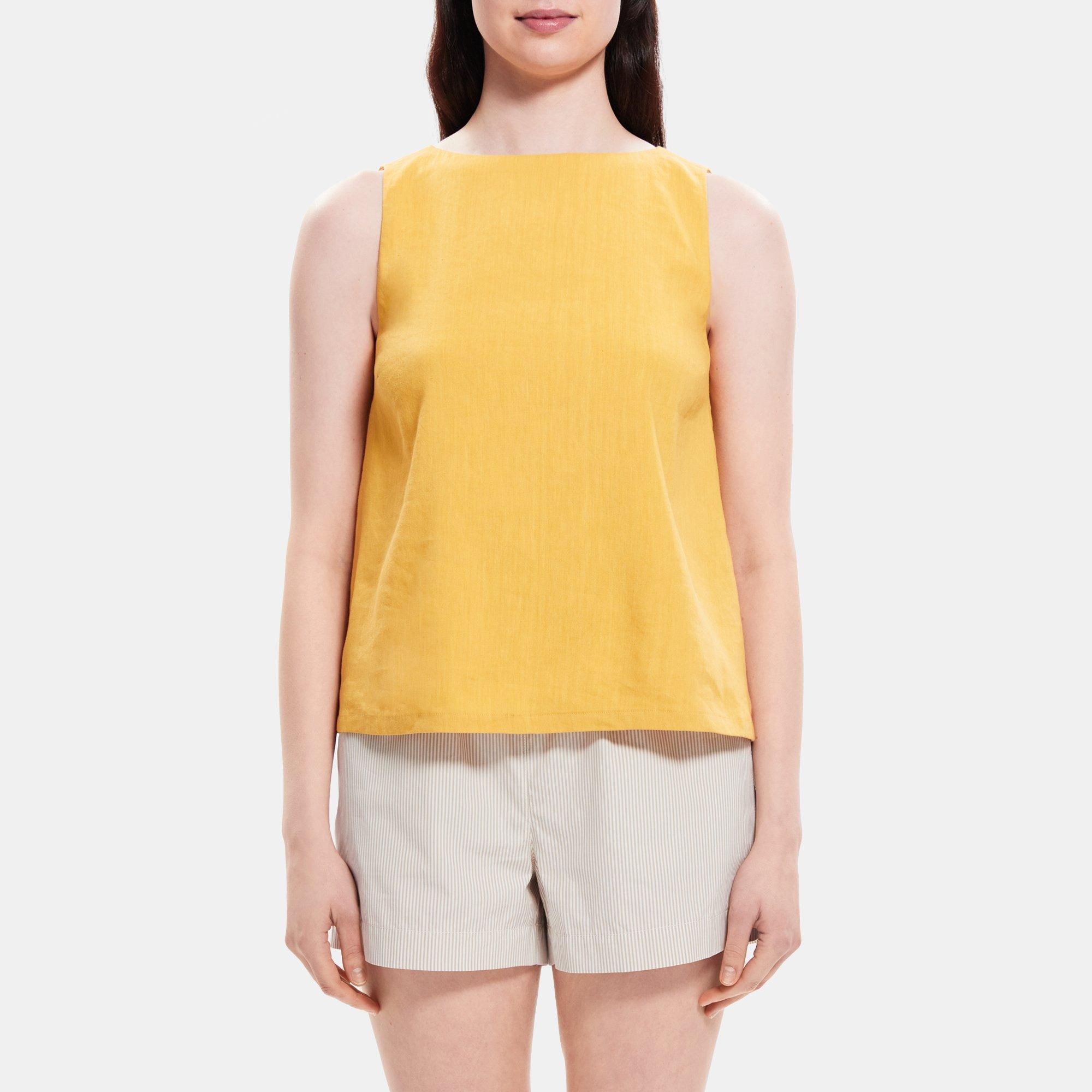 띠어리 Theory Boatneck Shell Top in Linen-Blend,CORNSILK