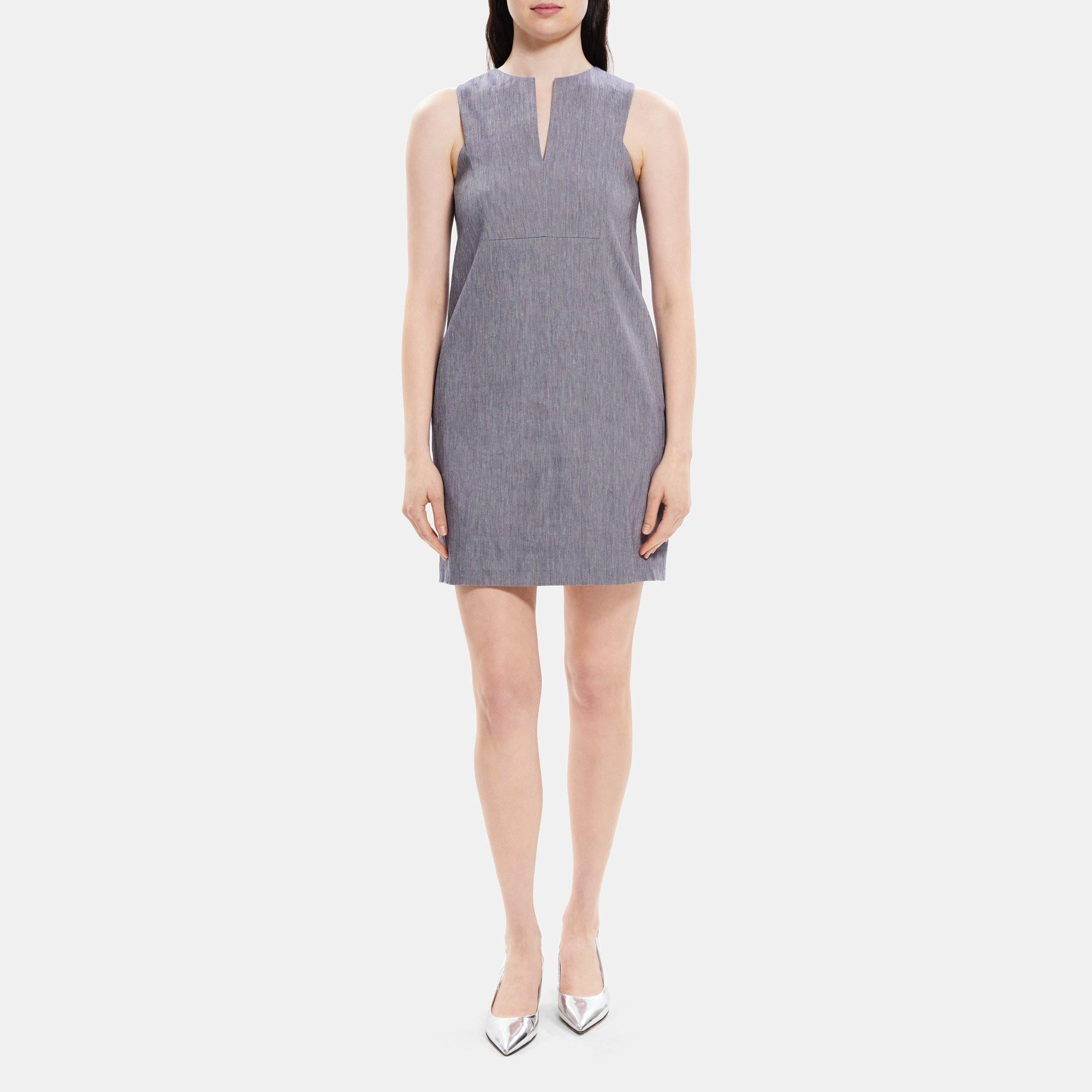 띠어리 Theory Slit Shift Dress in Linen-Blend Melange,DENIM