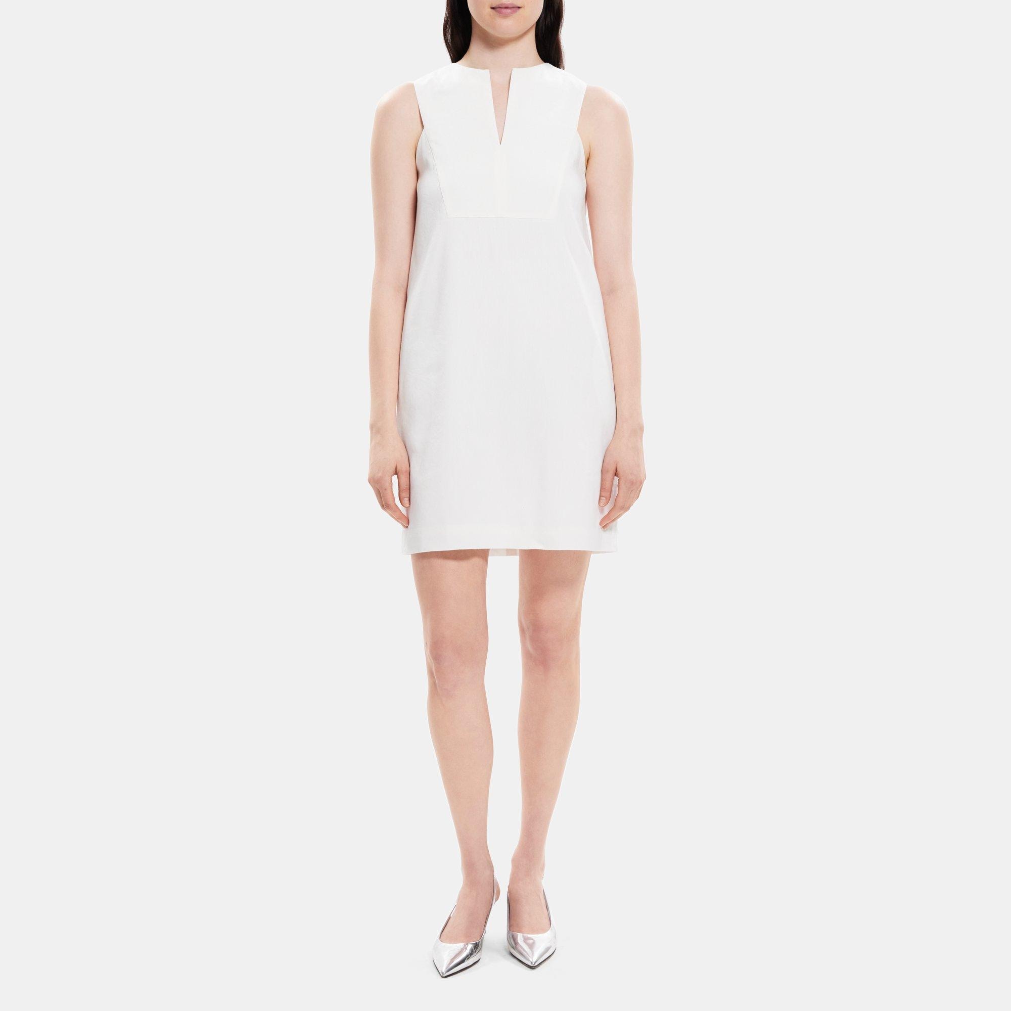 띠어리 Theory Slit Shift Dress in Linen-Blend,OPTIC WHITE
