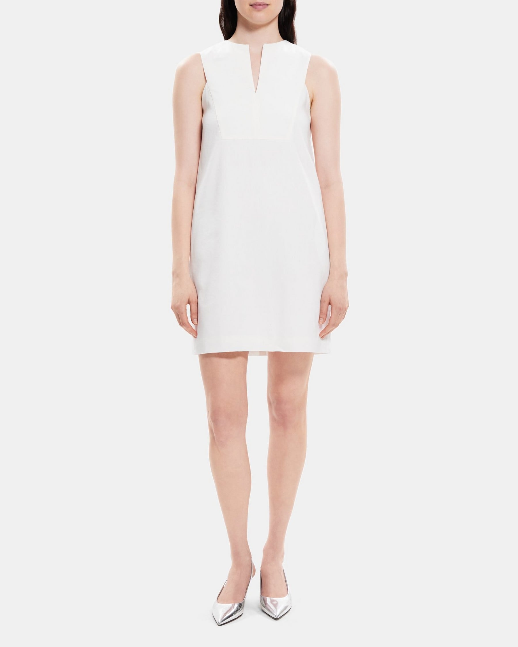 띠어리 Theory Slit Shift Dress in Linen-Blend,OPTIC WHITE