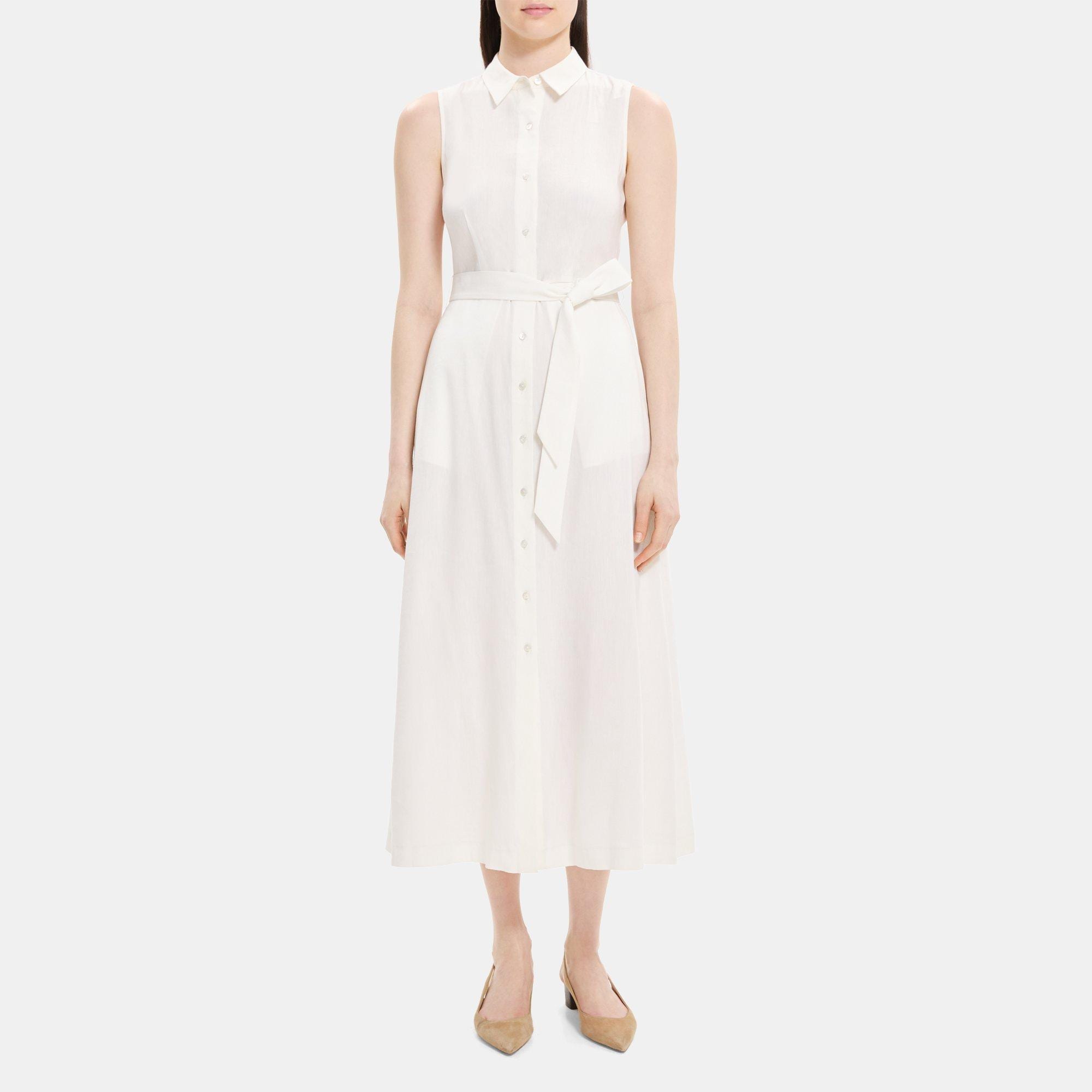 띠어리 Theory Sleeveless Shirt Dress in Linen-Blend,OPTIC WHITE