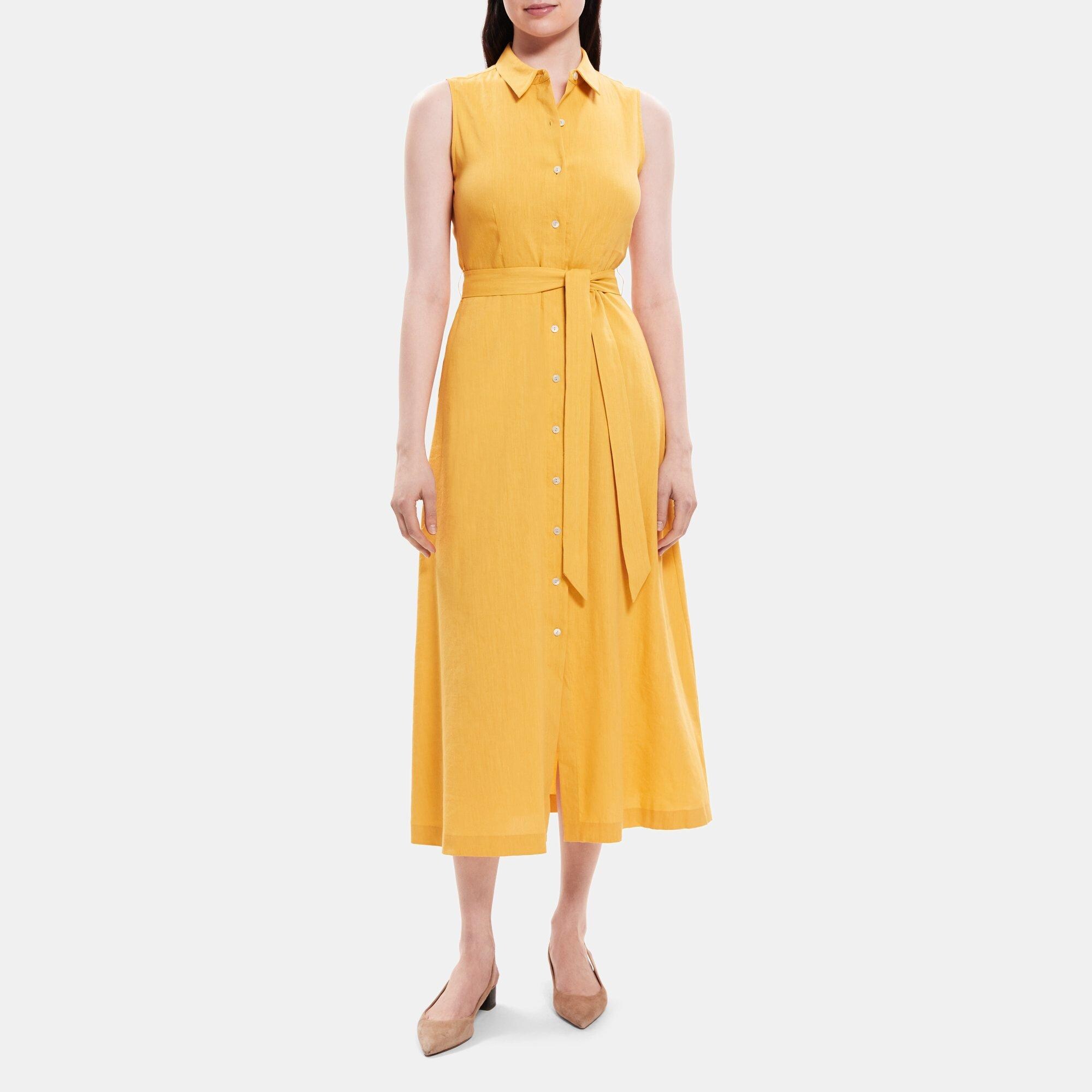 LinenBlend Sleeveless Shirt Dress Theory Outlet