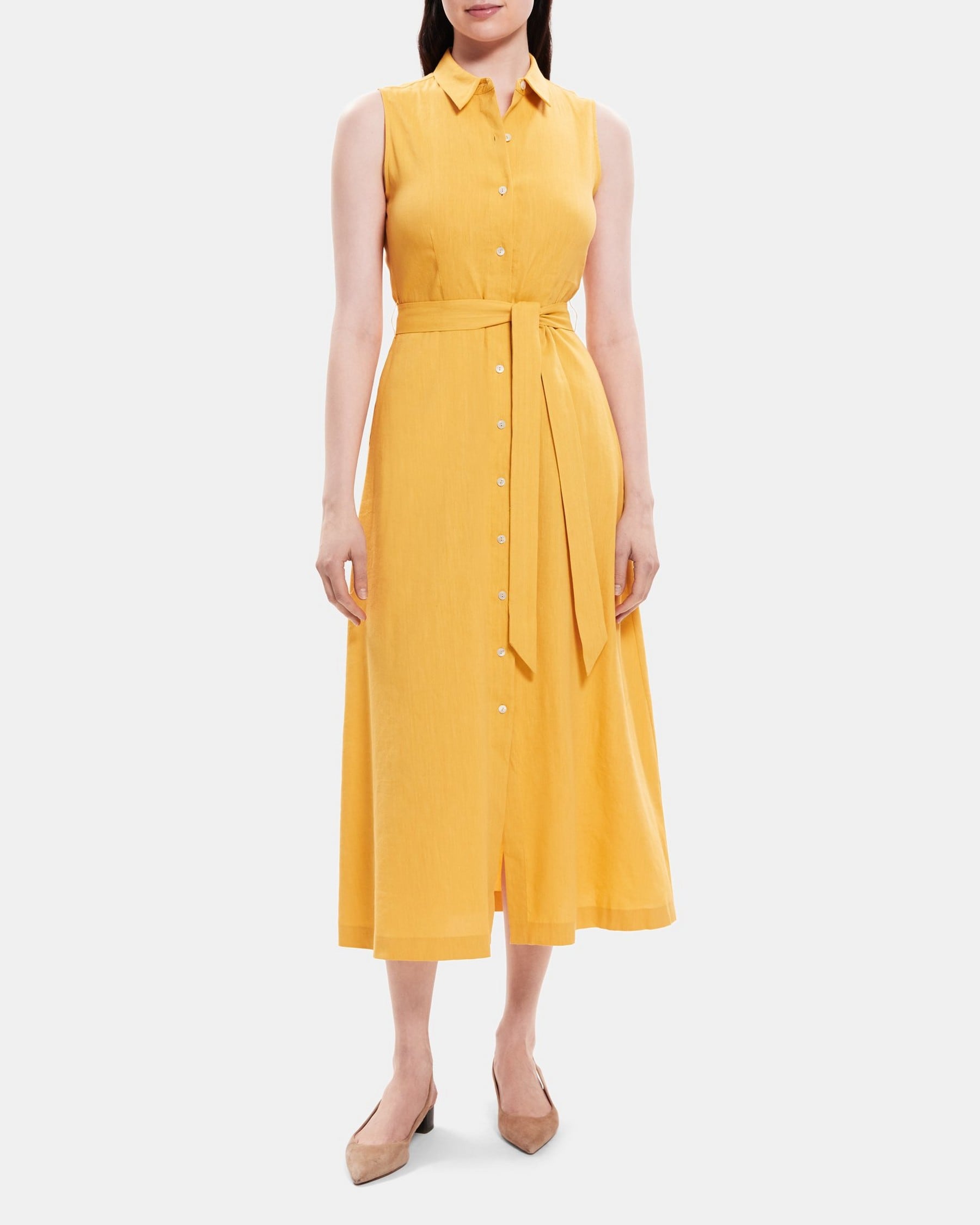 Linen-Blend Sleeveless Shirt Dress | Theory Outlet