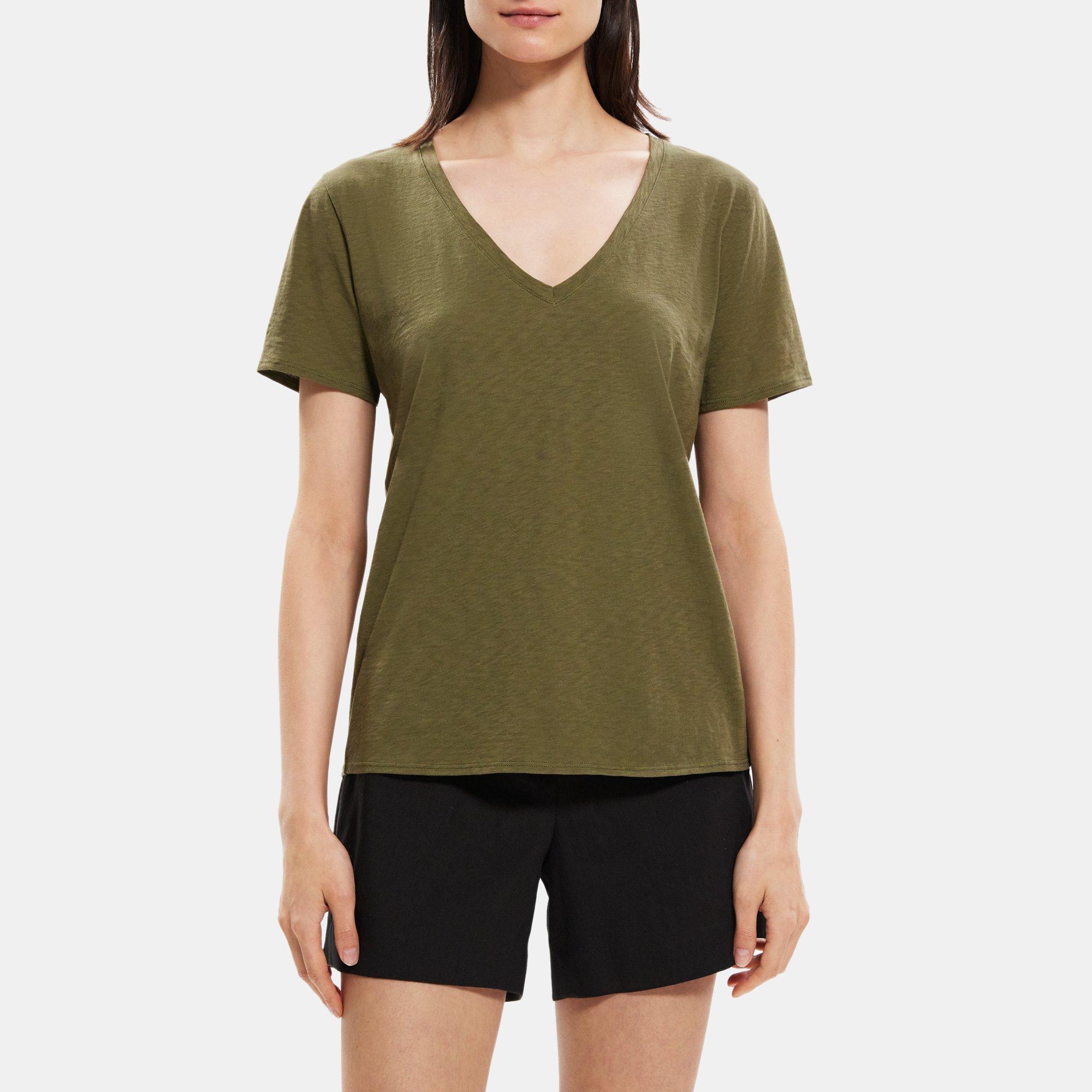 띠어리 Theory V-Neck Tee in Slub Cotton,BURNT OLIVE