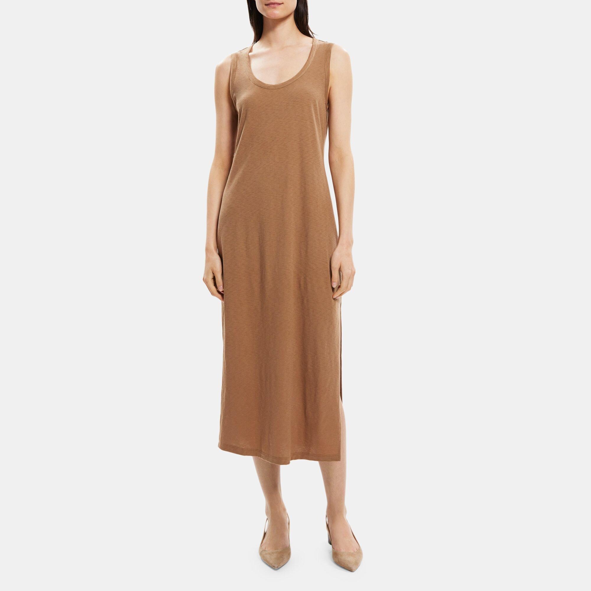 띠어리 Theory Scoop Neck Dress in Slub Cotton,COCOA CREME