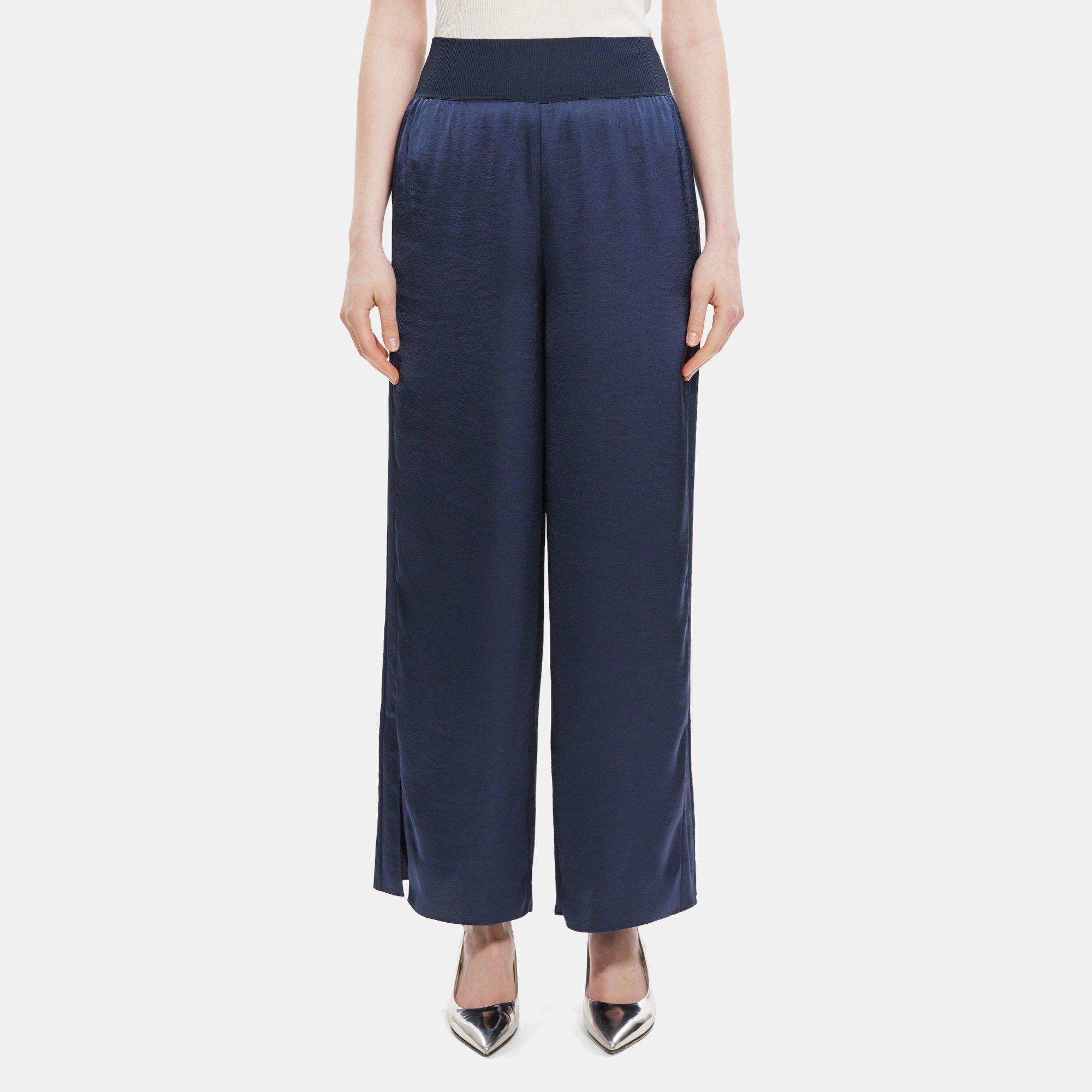 띠어리 Theory Slit Pull-On Pant in Silky Poly,NAVY