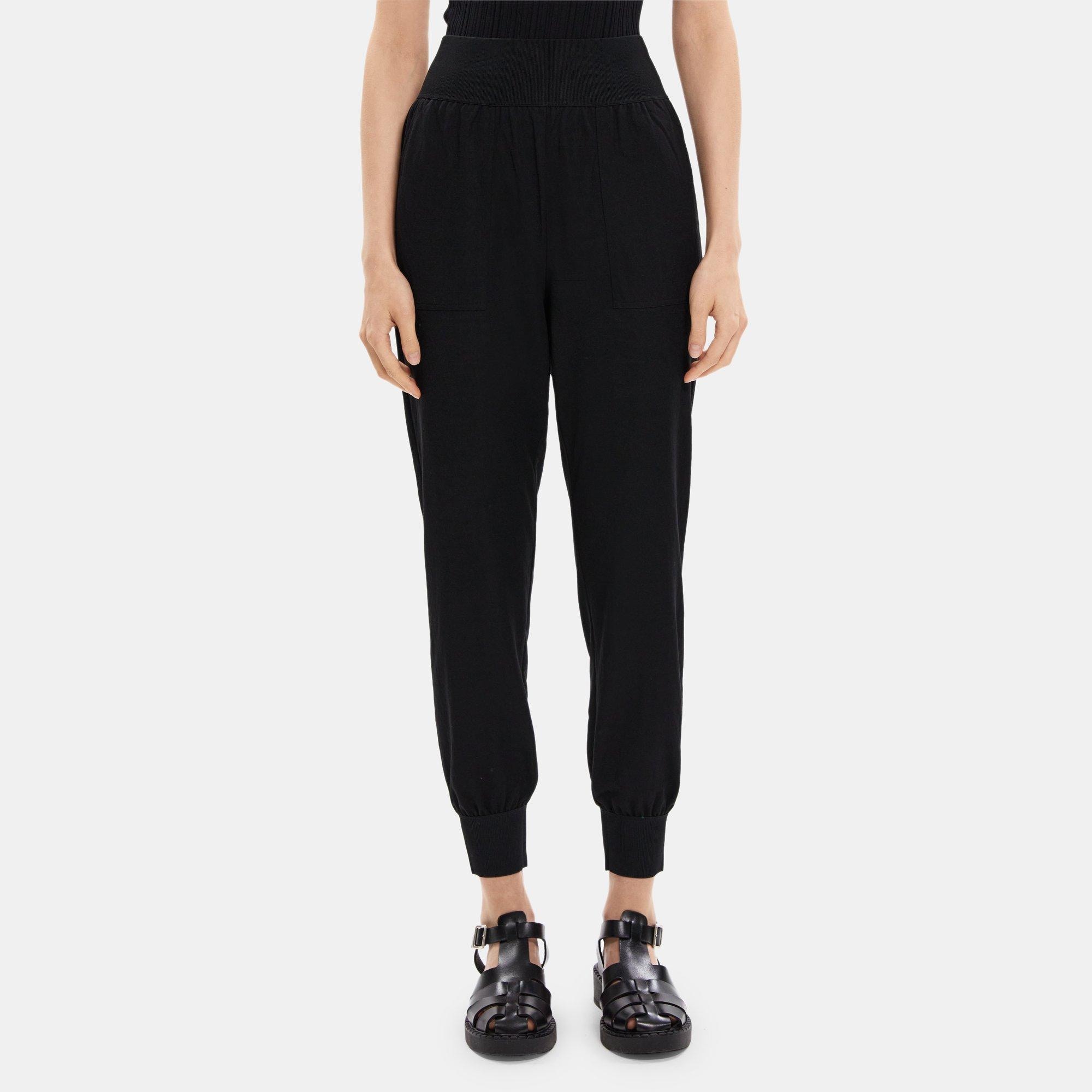 Theory Cropped Jogger Pant in Viscose-Blend Pique
