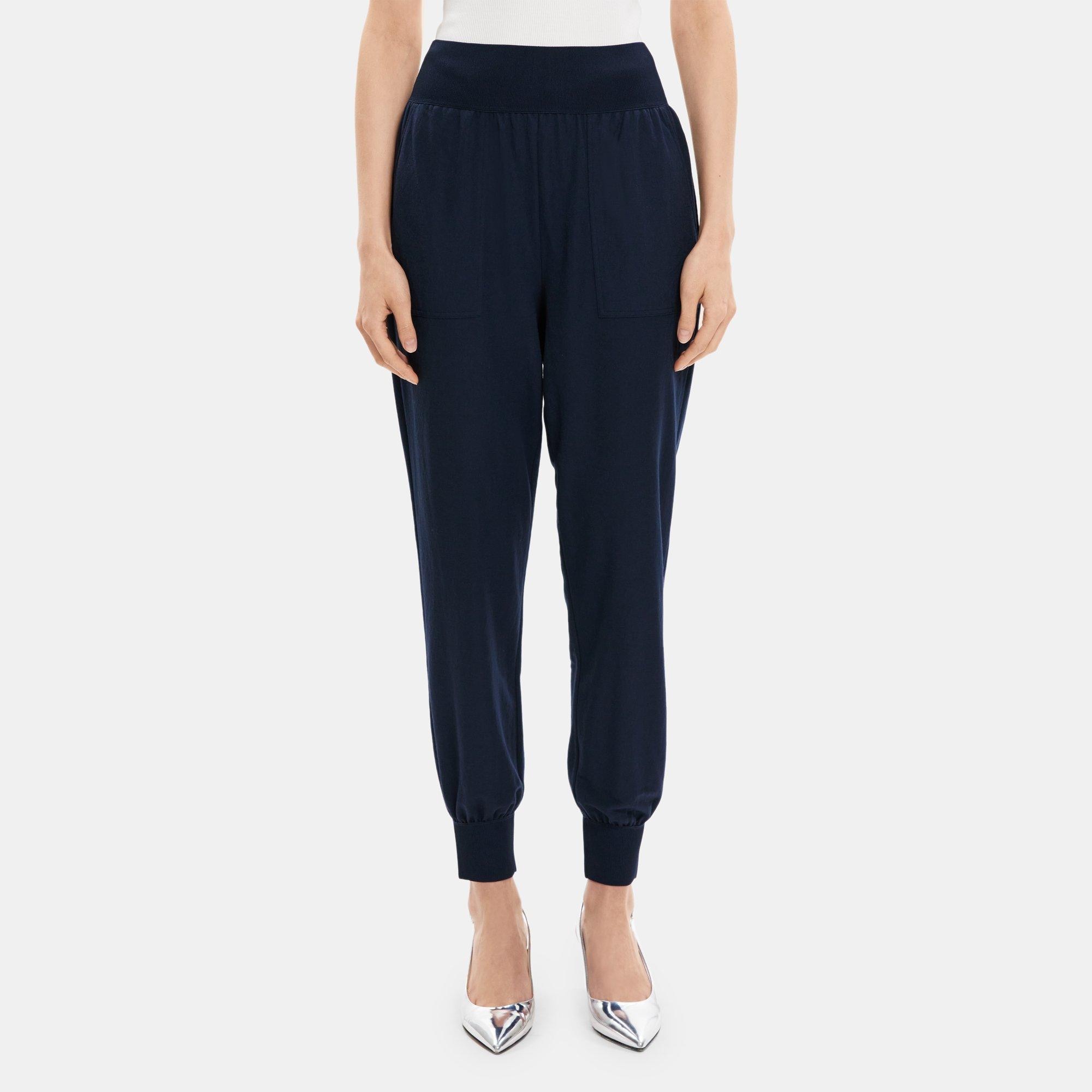 띠어리 Theory Cropped Jogger Pant in Viscose-Blend Pique,DEEP NAVY