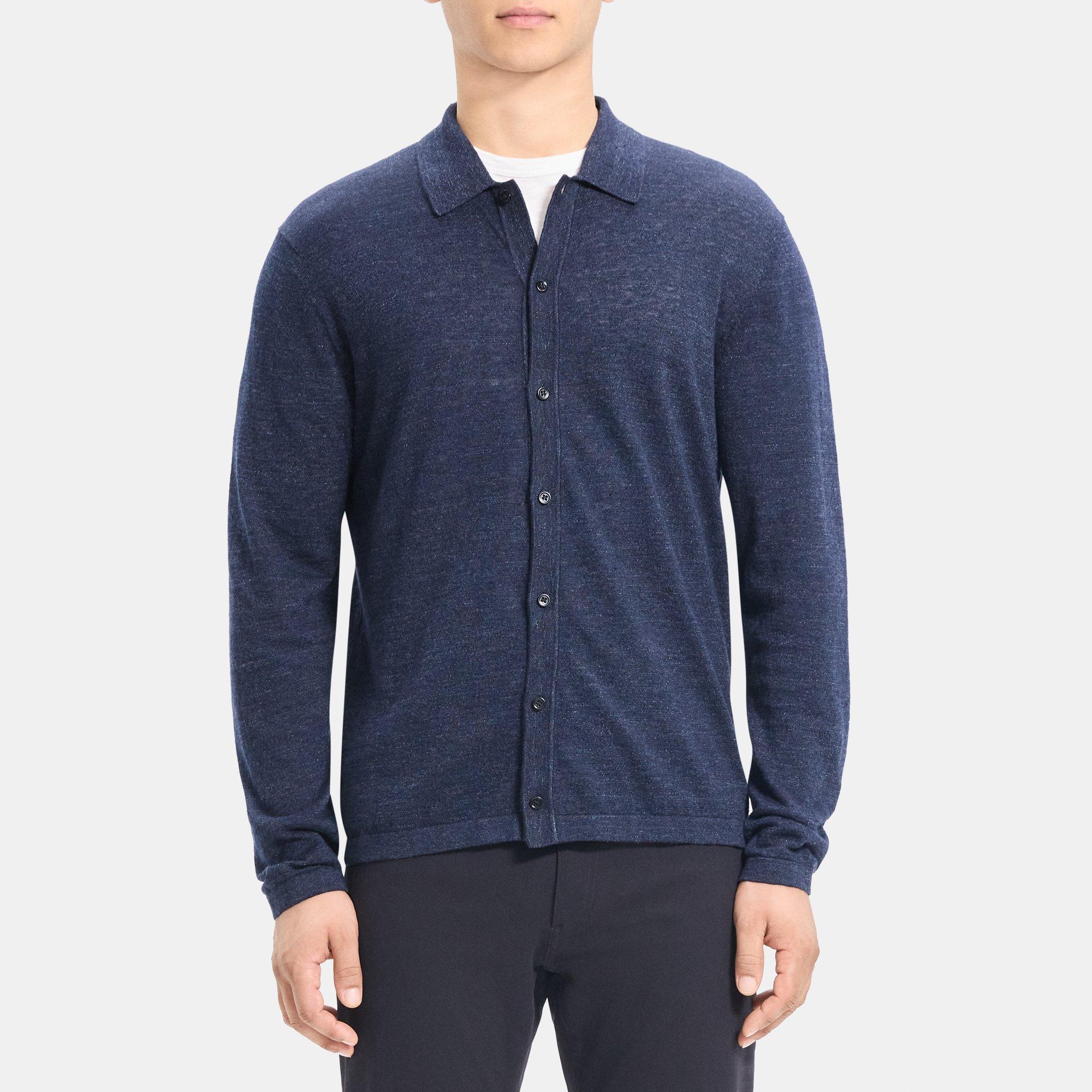 띠어리 Theory Long-Sleeve Polo Shirt in Cotton-Linen,NEW BALTIC