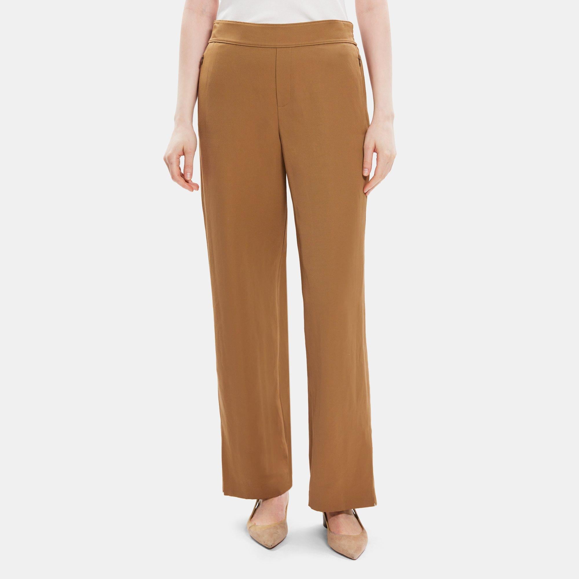 띠어리 Theory Straight Pull-On Pant in Linen-Blend,FAWN