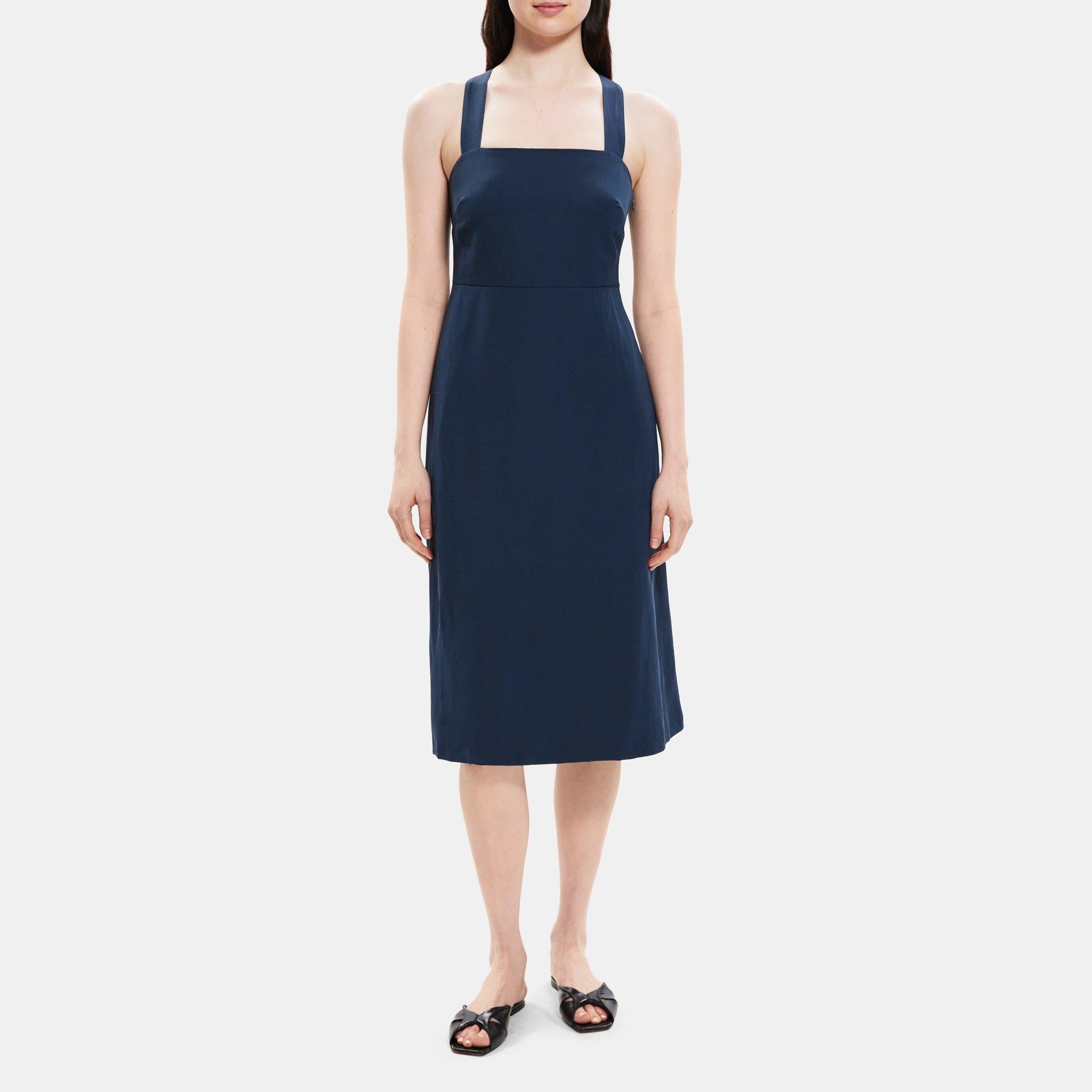 Linen-Blend Crossback Dress | Theory Outlet