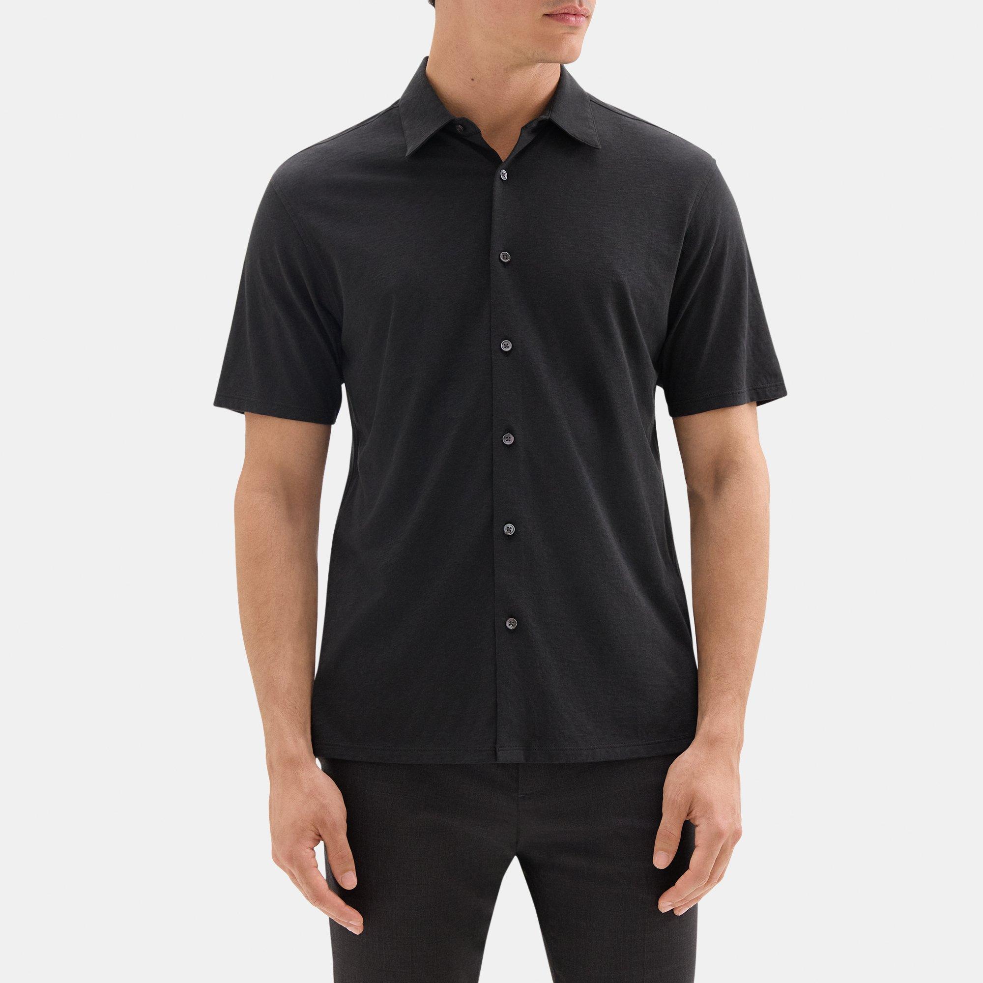 띠어리 Theory Standard-Fit Short-Sleeve Shirt in Slub Cotton,BLACK