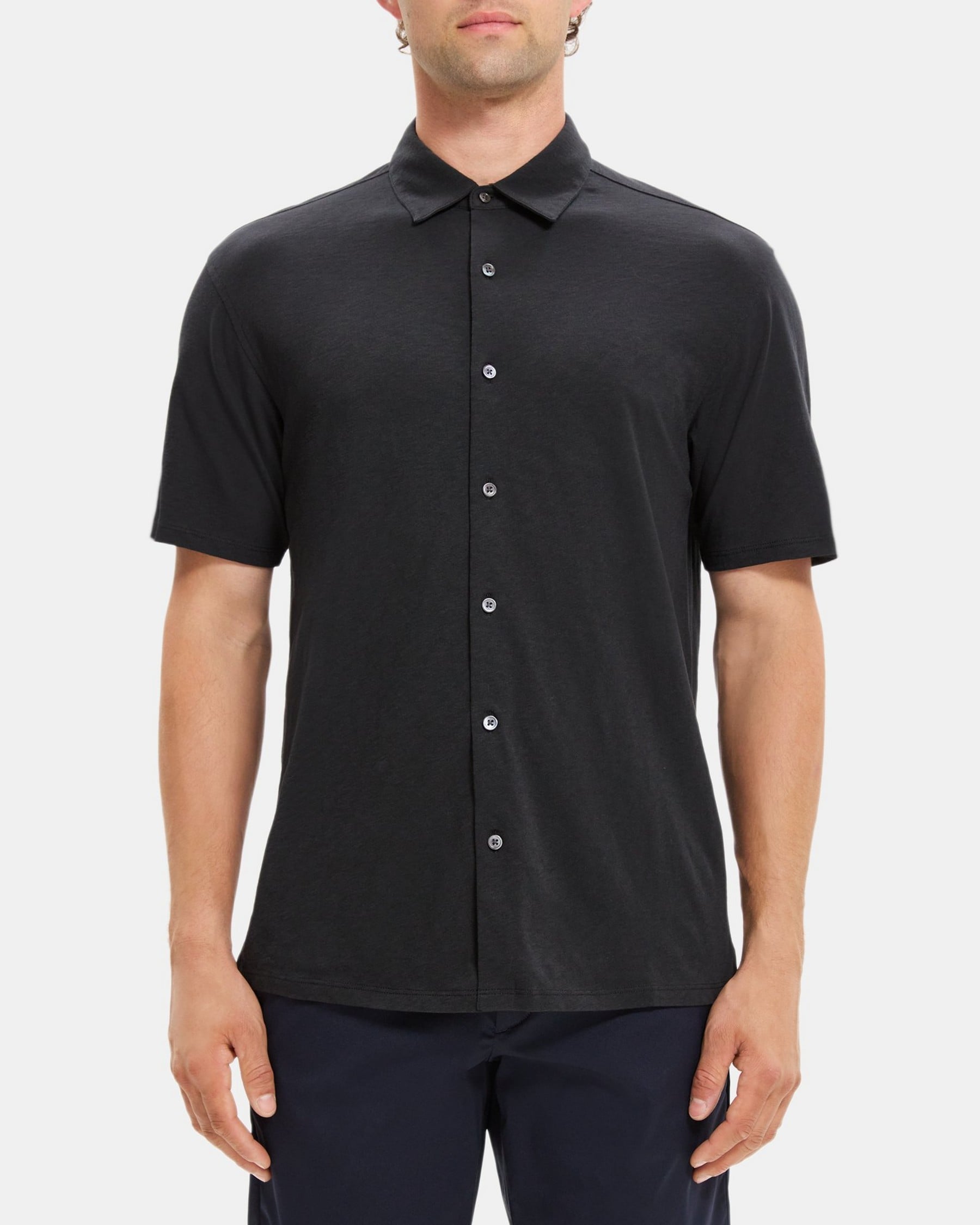 띠어리 Theory Standard-Fit Short-Sleeve Shirt in Slub Cotton,BLACK